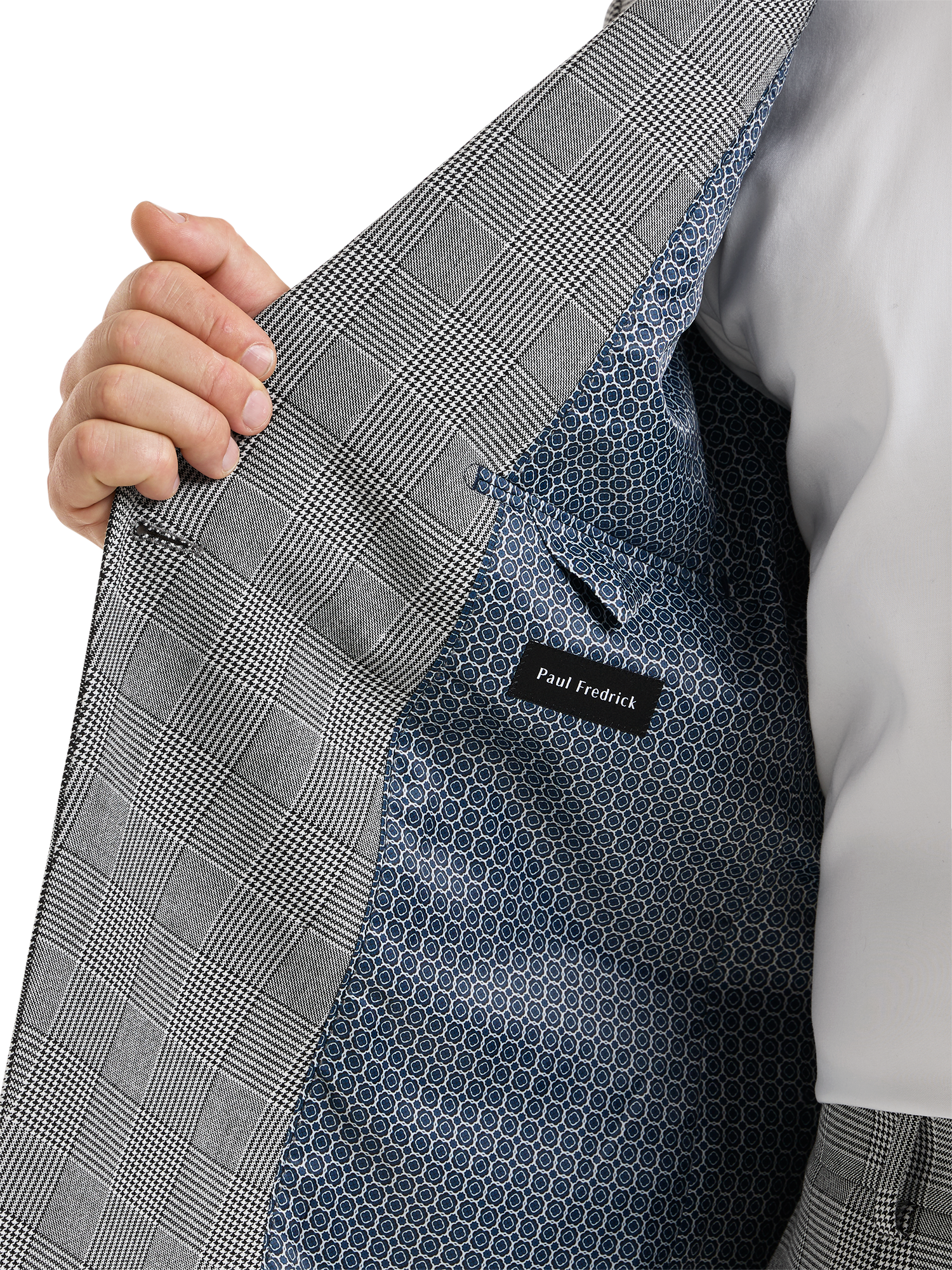Plaid Houndstooth Double Breasted Peak Lapel Suit Jacket - Black/white