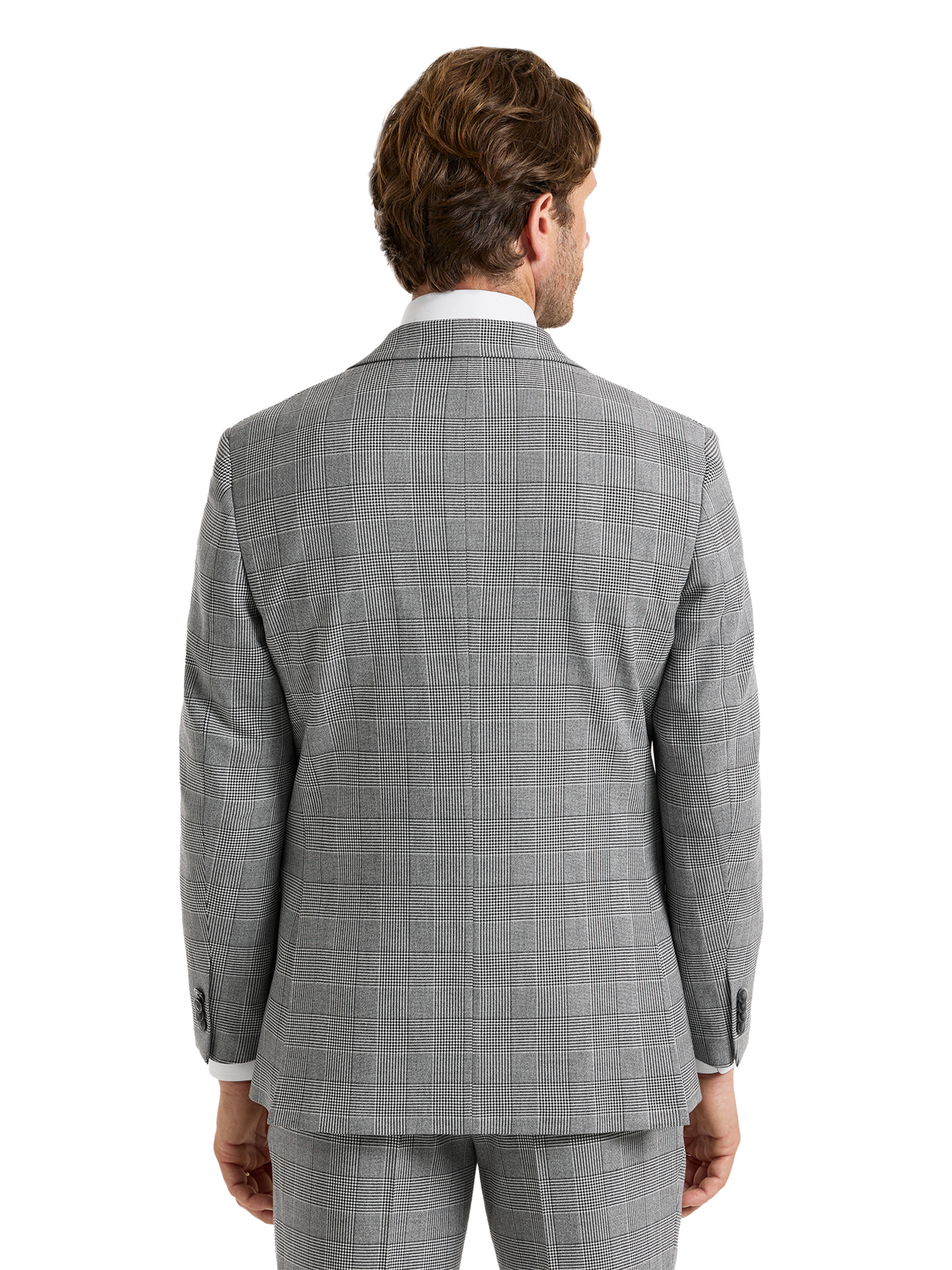 Plaid Houndstooth Double Breasted Peak Lapel Suit Jacket - Black/white