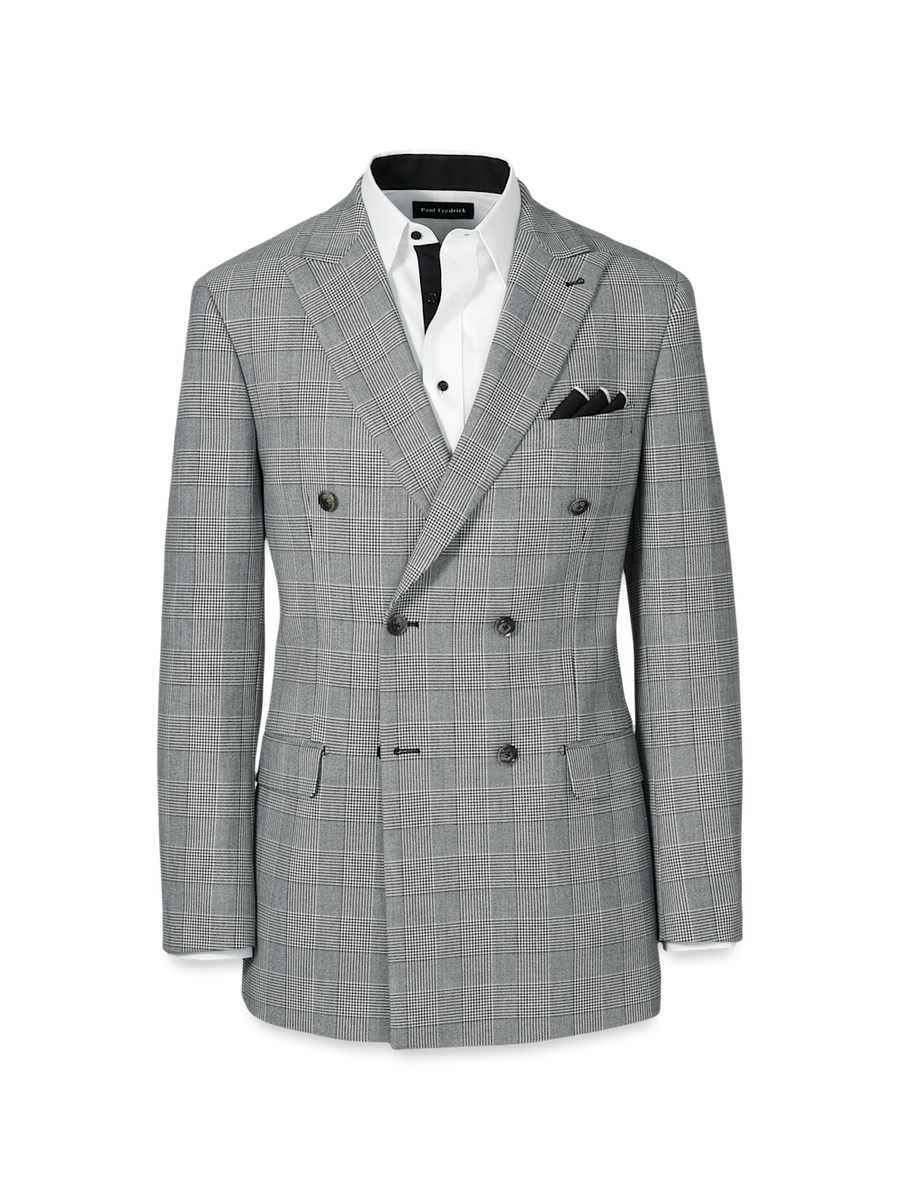Black/White Plaid Houndstooth Double Breasted Peak Lapel Suit 