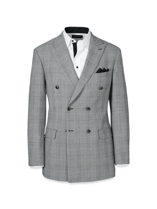 Black/White Plaid Houndstooth Double Breasted Peak Lapel Suit Jacket - Black/white