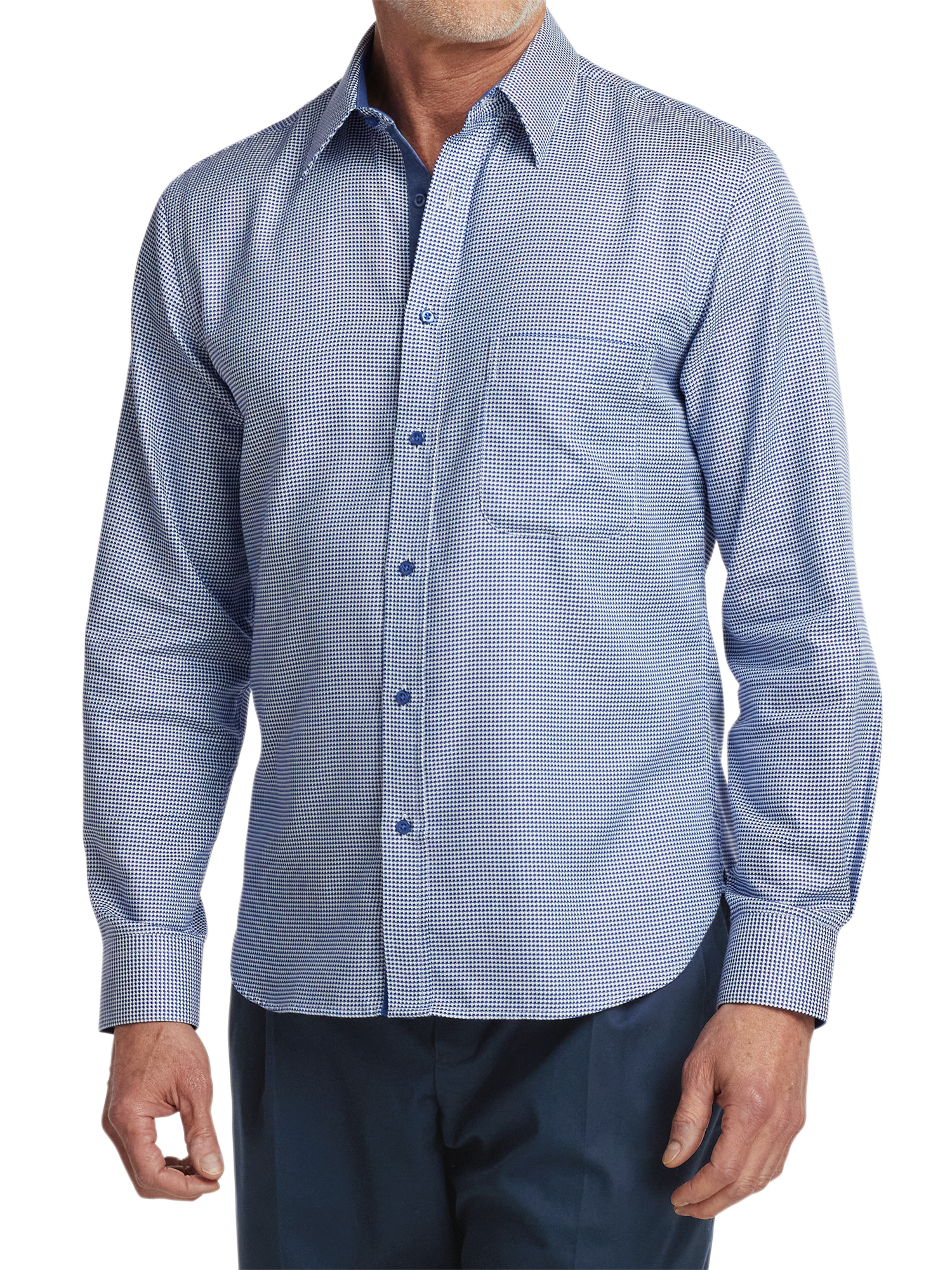 Cotton Houndstooth Casual Shirt - Blue