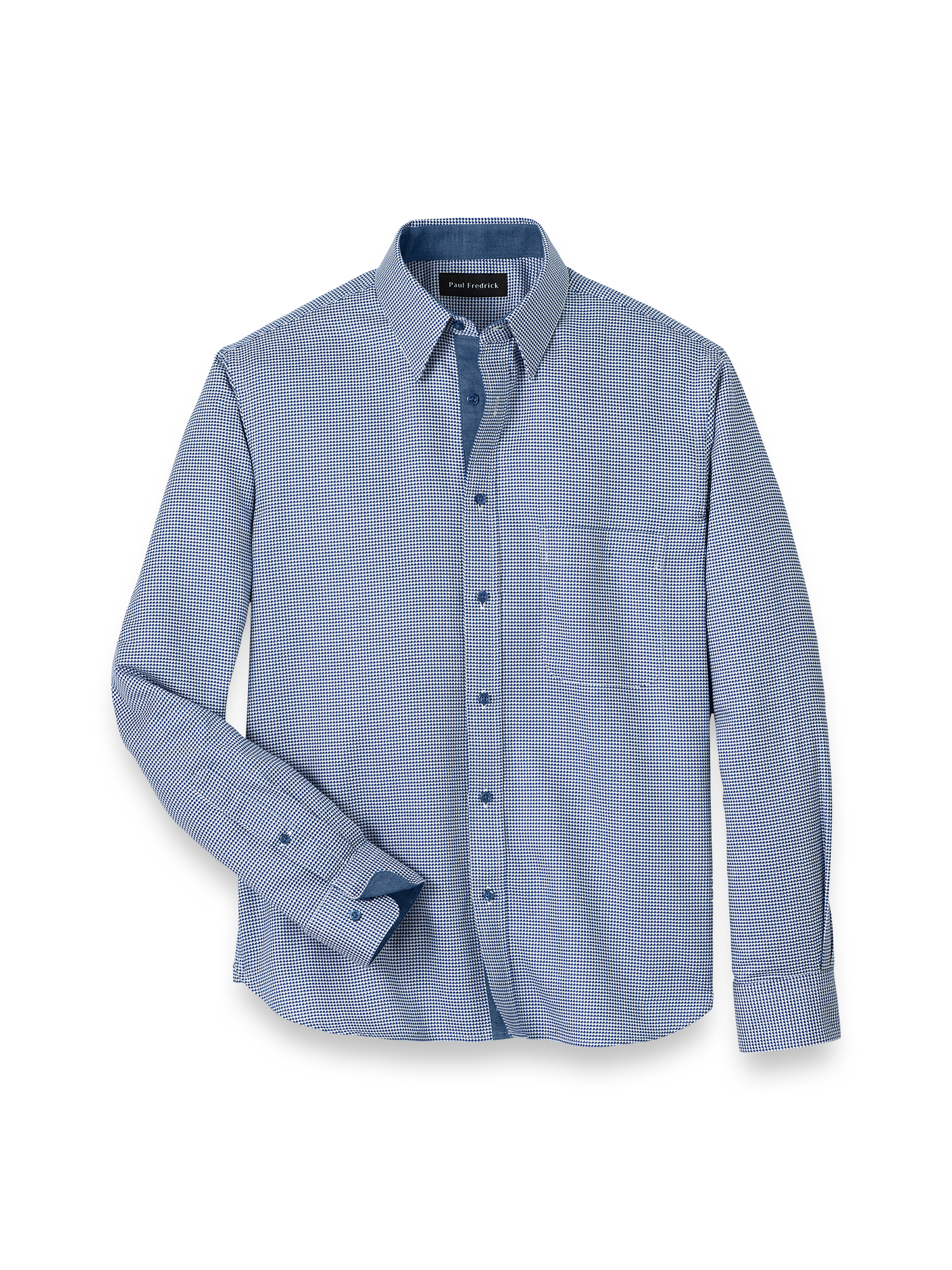 Cotton Houndstooth Casual Shirt - Blue