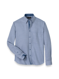 Cotton Houndstooth Casual Shirt - Blue