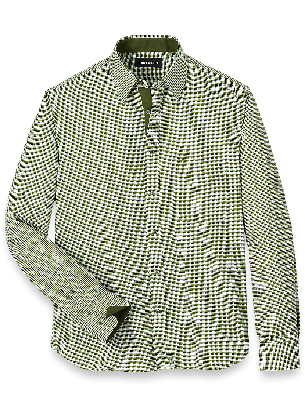 Cotton Houndstooth Casual Shirt - Green – Paul Fredrick