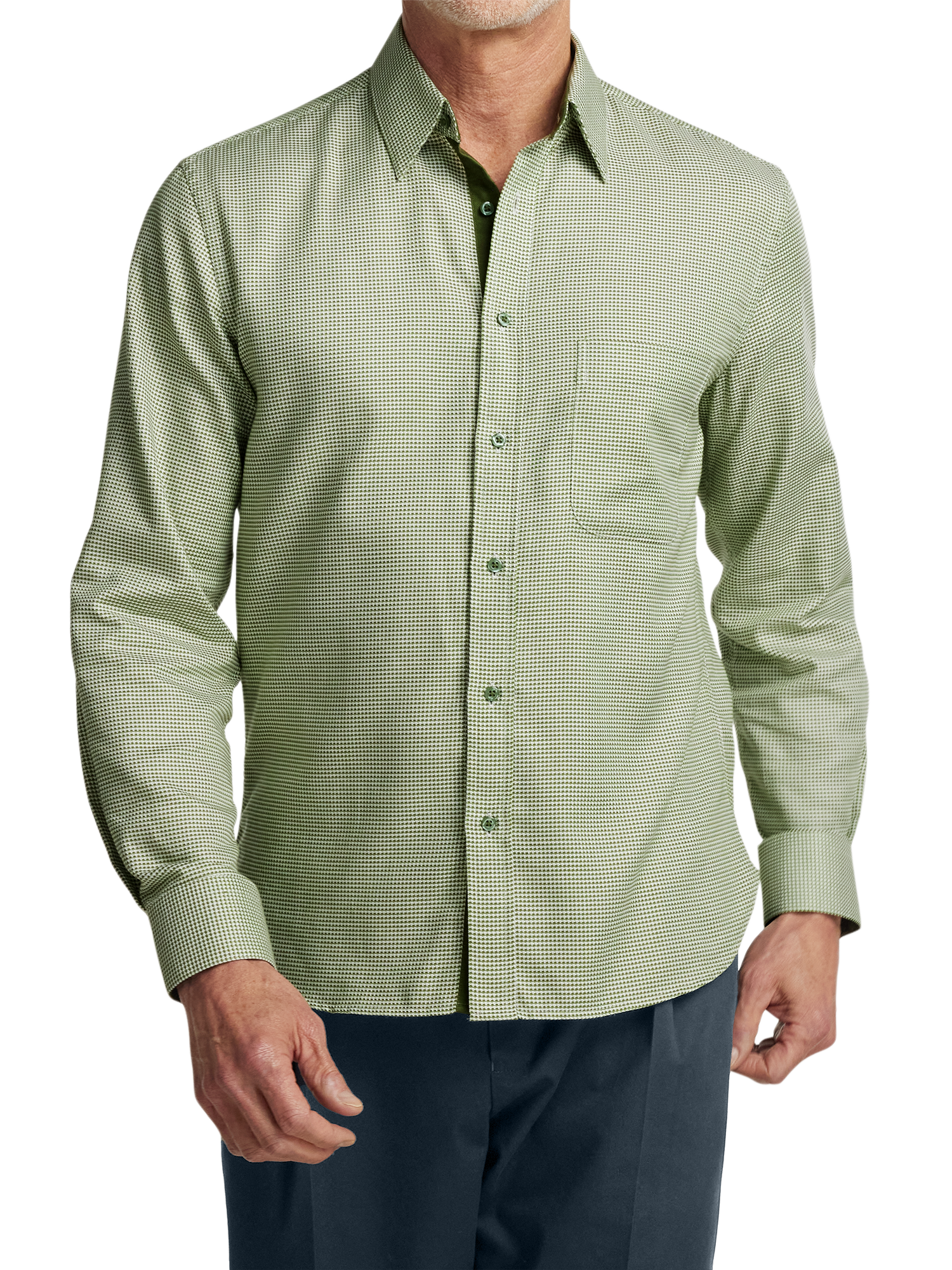 Cotton Houndstooth Casual Shirt - Green