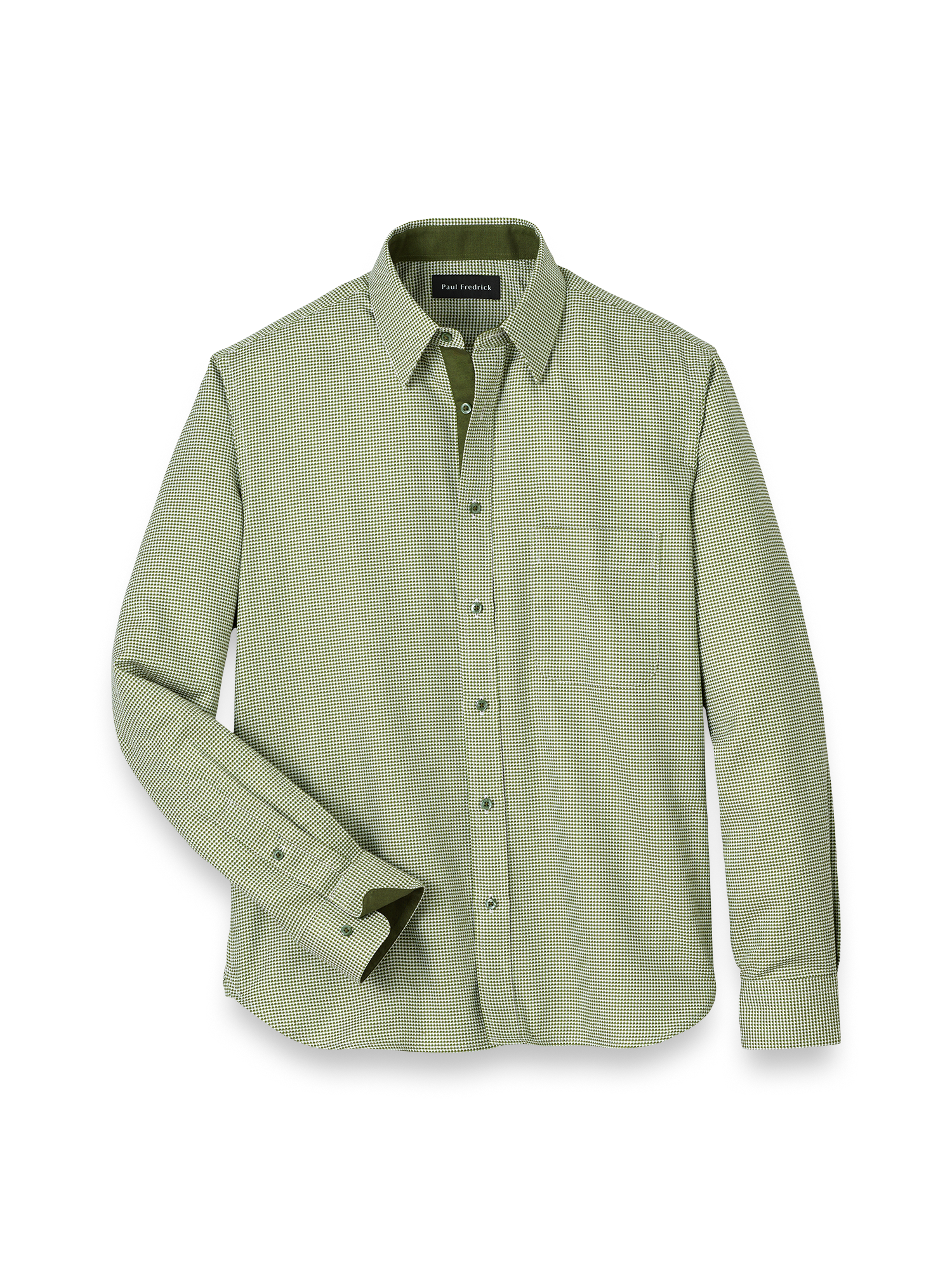 Cotton Houndstooth Casual Shirt - Green