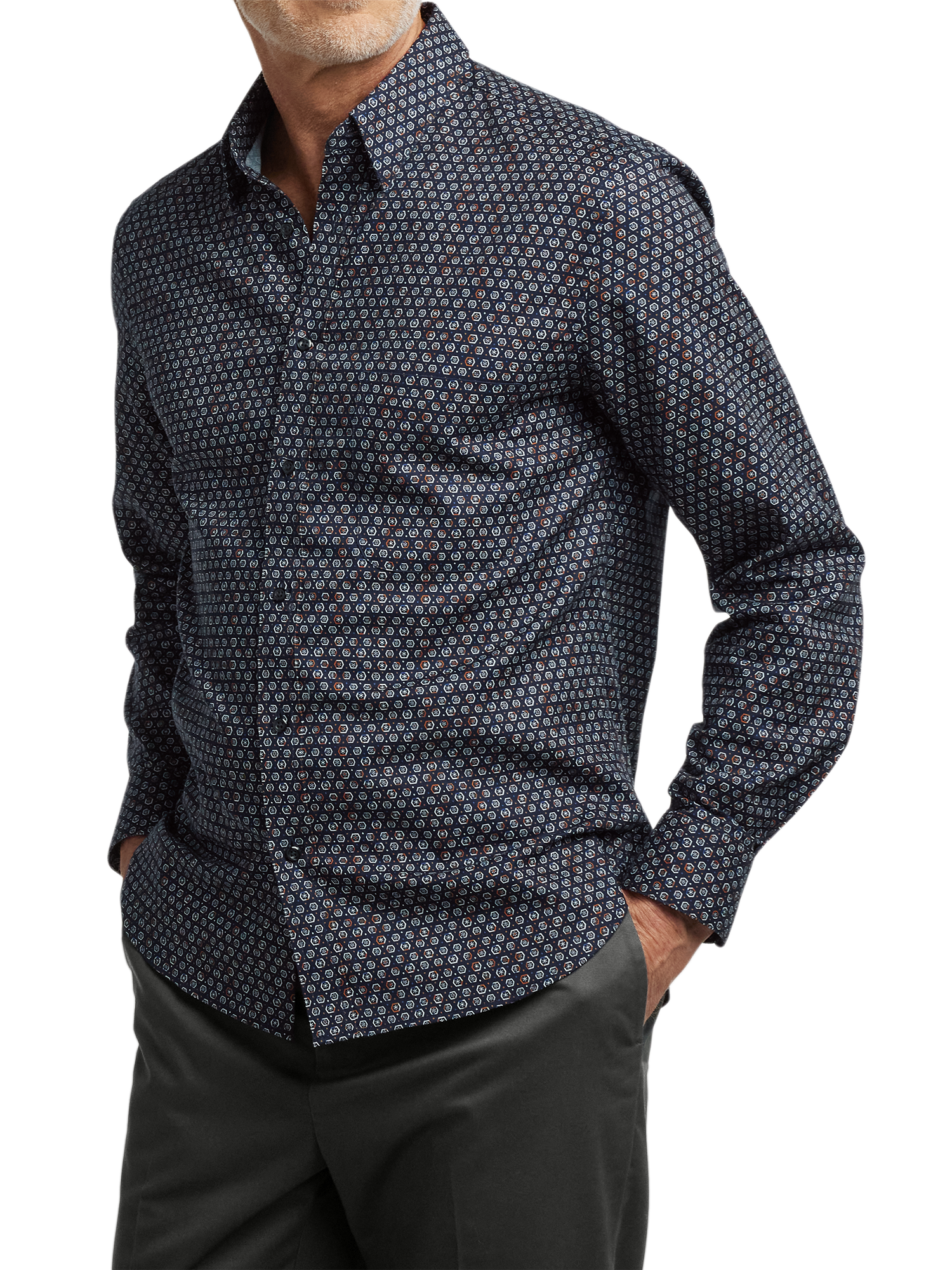 Cotton Geometric Print Casual Shirt - Blue