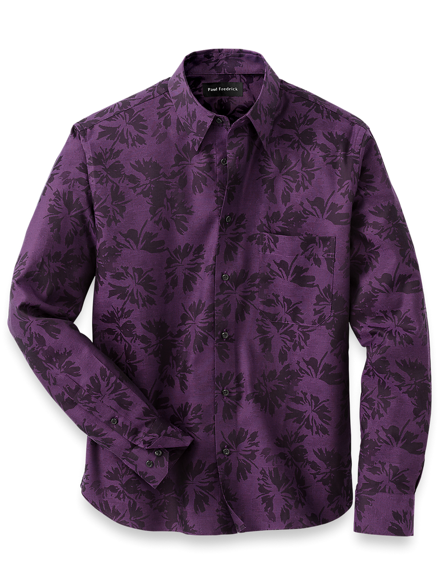 Cotton Floral Jacquard Casual Shirt - Purple – Paul Fredrick