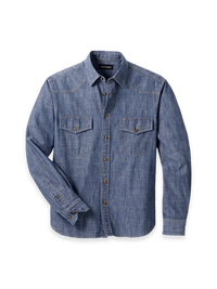Cotton Denim Solid Spread Collar Casual Shirt - Denim Blue Plaid