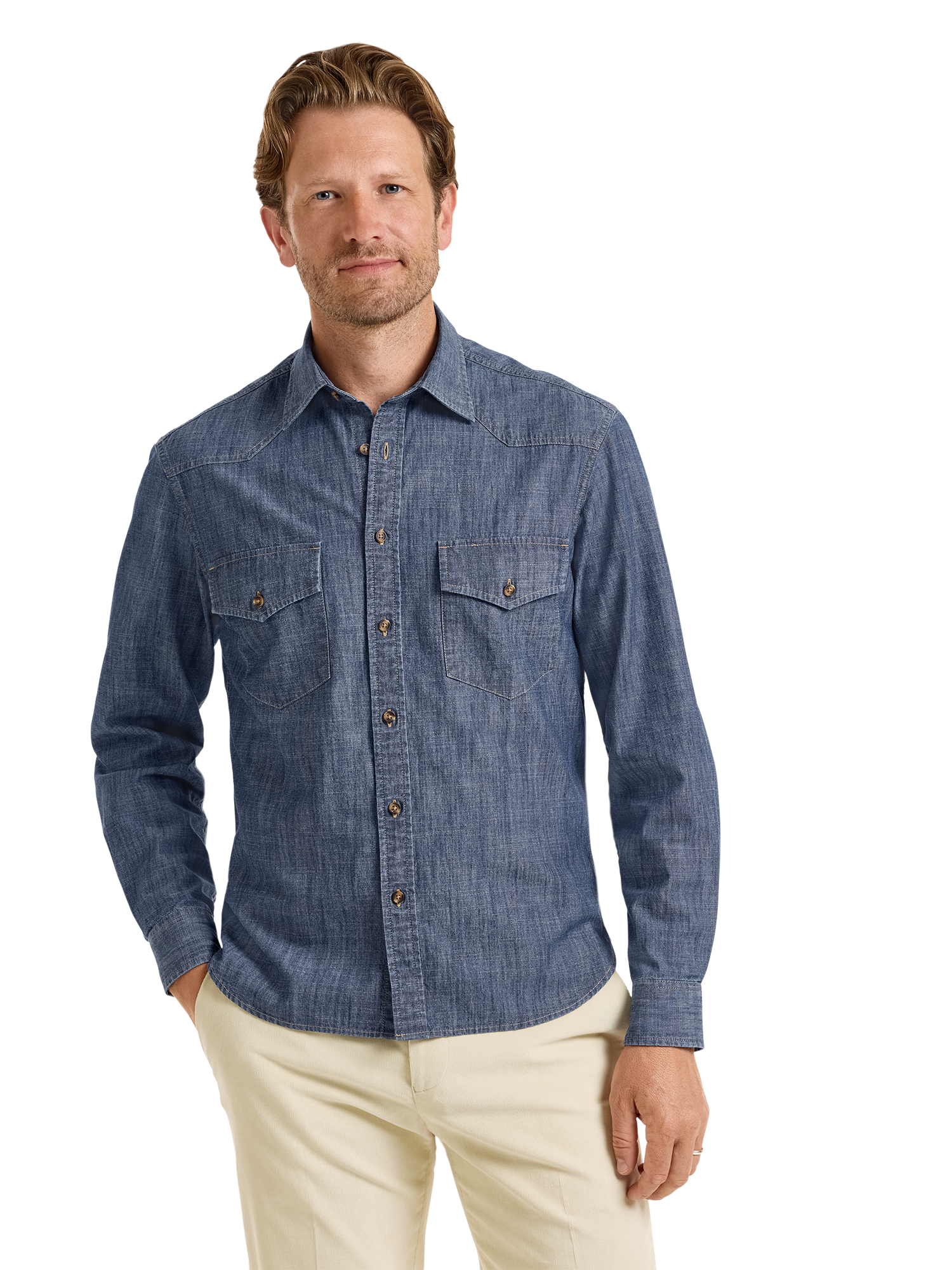 Fleetwood Denim Solid Western Shirt - Denim Blue