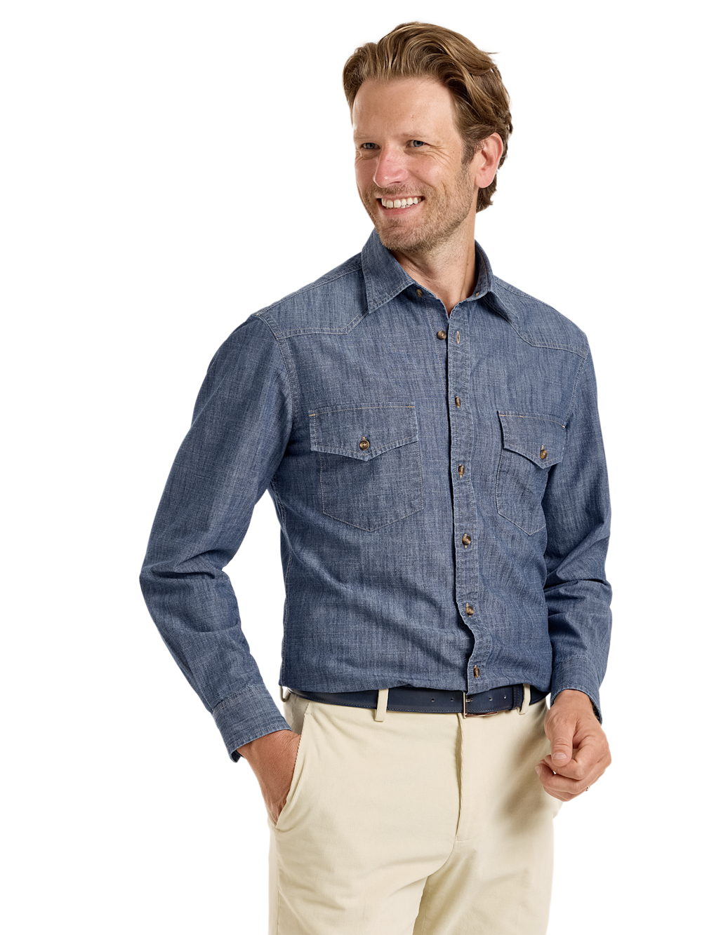 Alternate Shot of Men's Denim Blue Plaid Solid Shirts  - 2