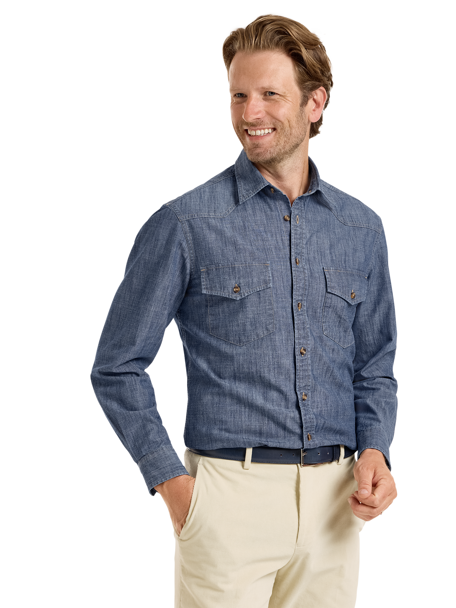 Fleetwood Denim Solid Western Shirt - Denim Blue