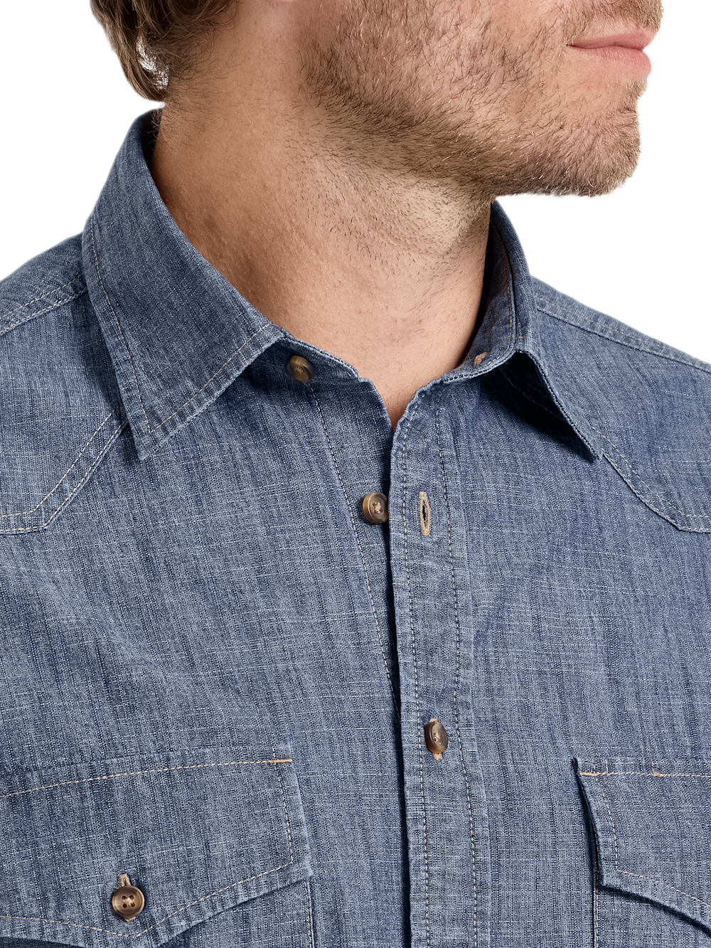 Alternate Shot of Men's Denim Blue Plaid Solid Shirts  - 3