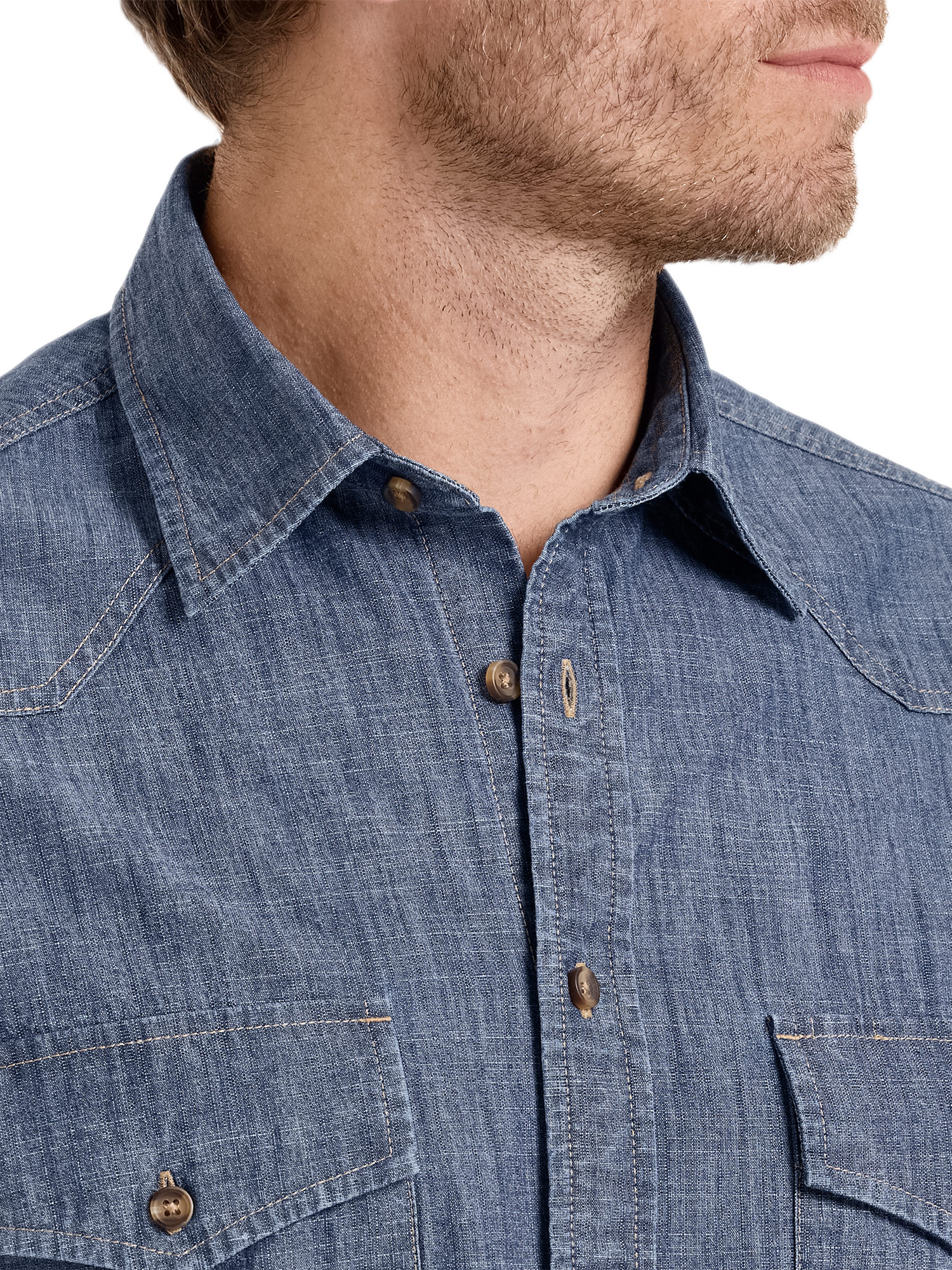 Fleetwood Denim Solid Western Shirt - Denim Blue