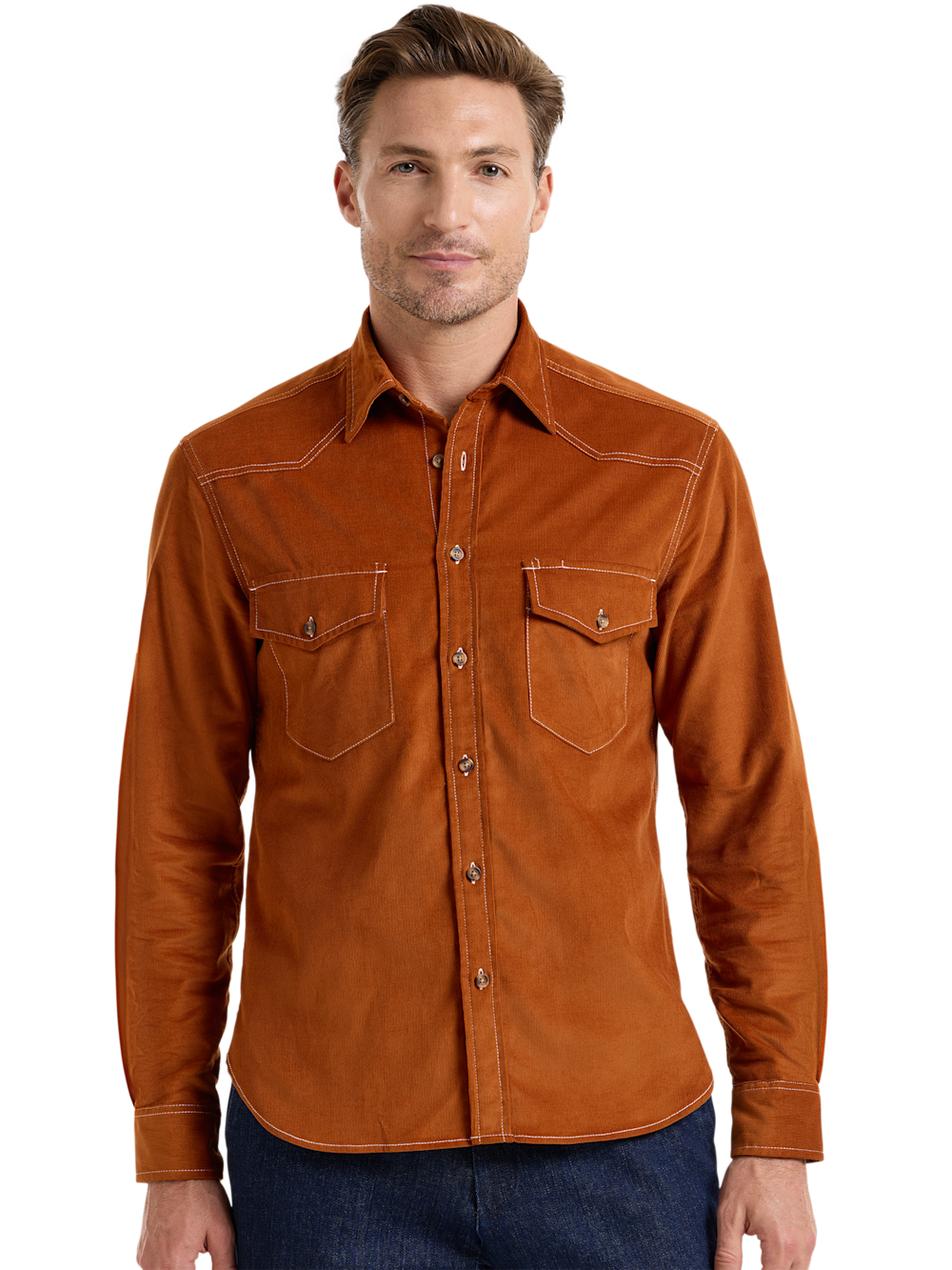 Alternate Shot of Men's Rust Solid Shirts  - 1