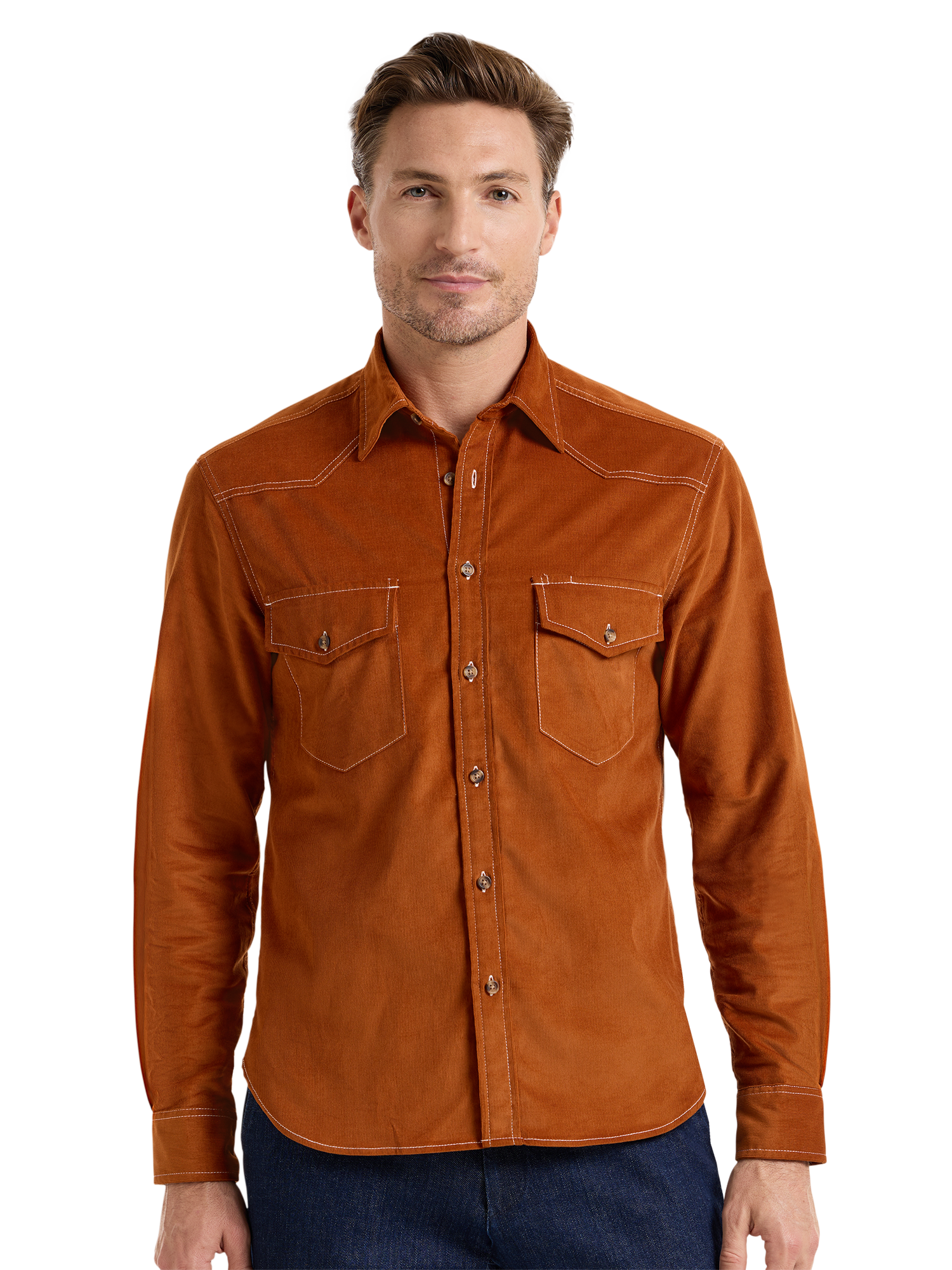 Fleetwood Corduroy Solid Western Shirt - Rust
