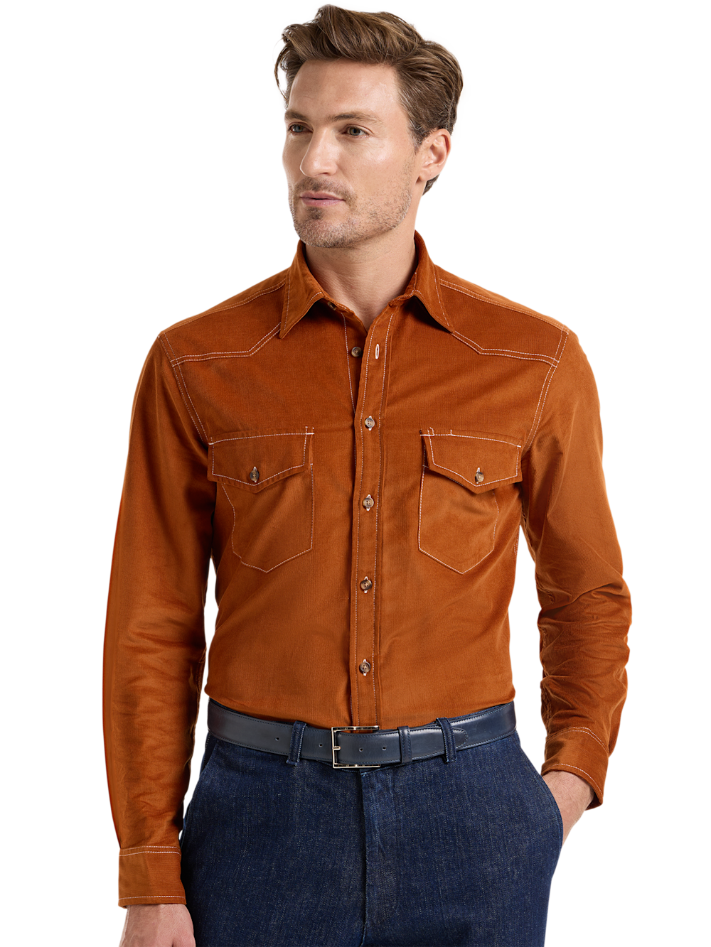 Alternate Shot of Men's Rust Solid Shirts  - 2