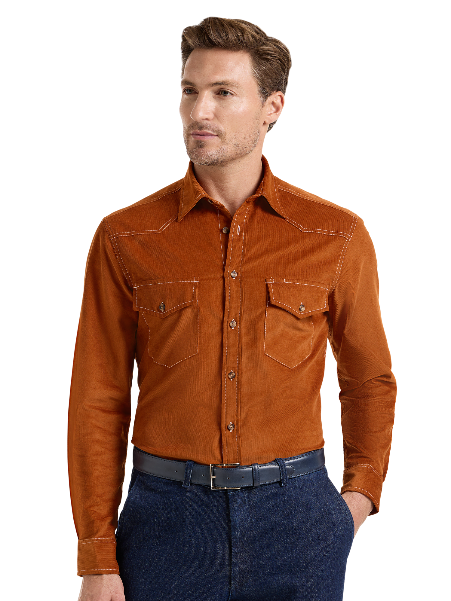 Fleetwood Corduroy Solid Western Shirt - Rust