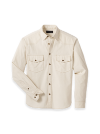 Cotton Corduroy Solid Spread Collar Casual Shirt - Winter White
