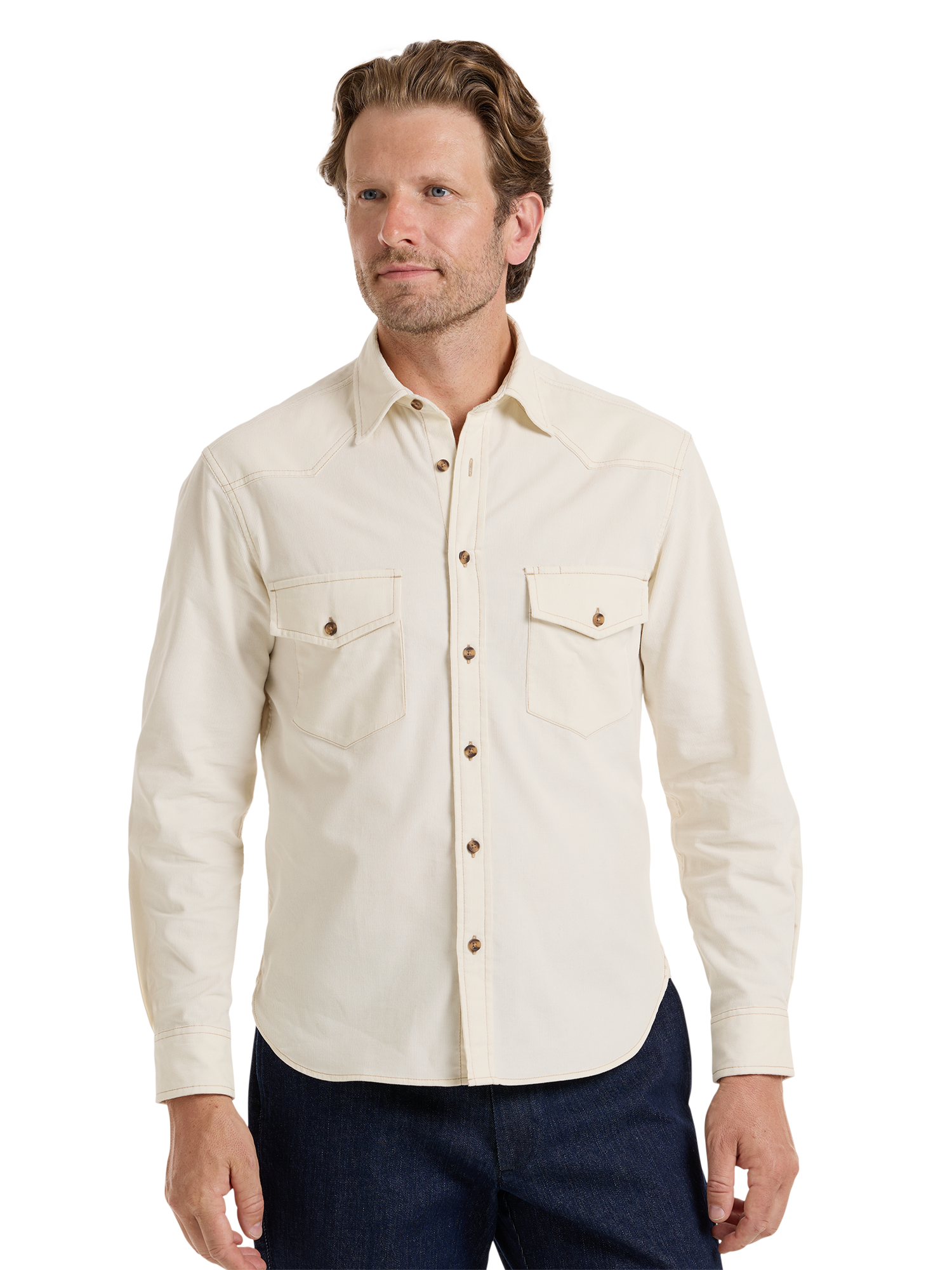 Fleetwood Corduroy Solid Western Shirt - Winter White