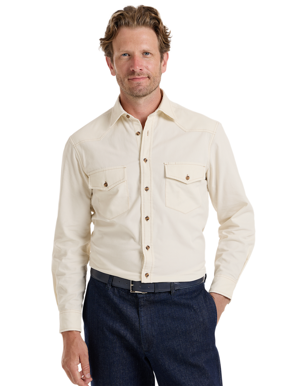 Alternate Shot of Men's Winter White Solid Shirts  - 2