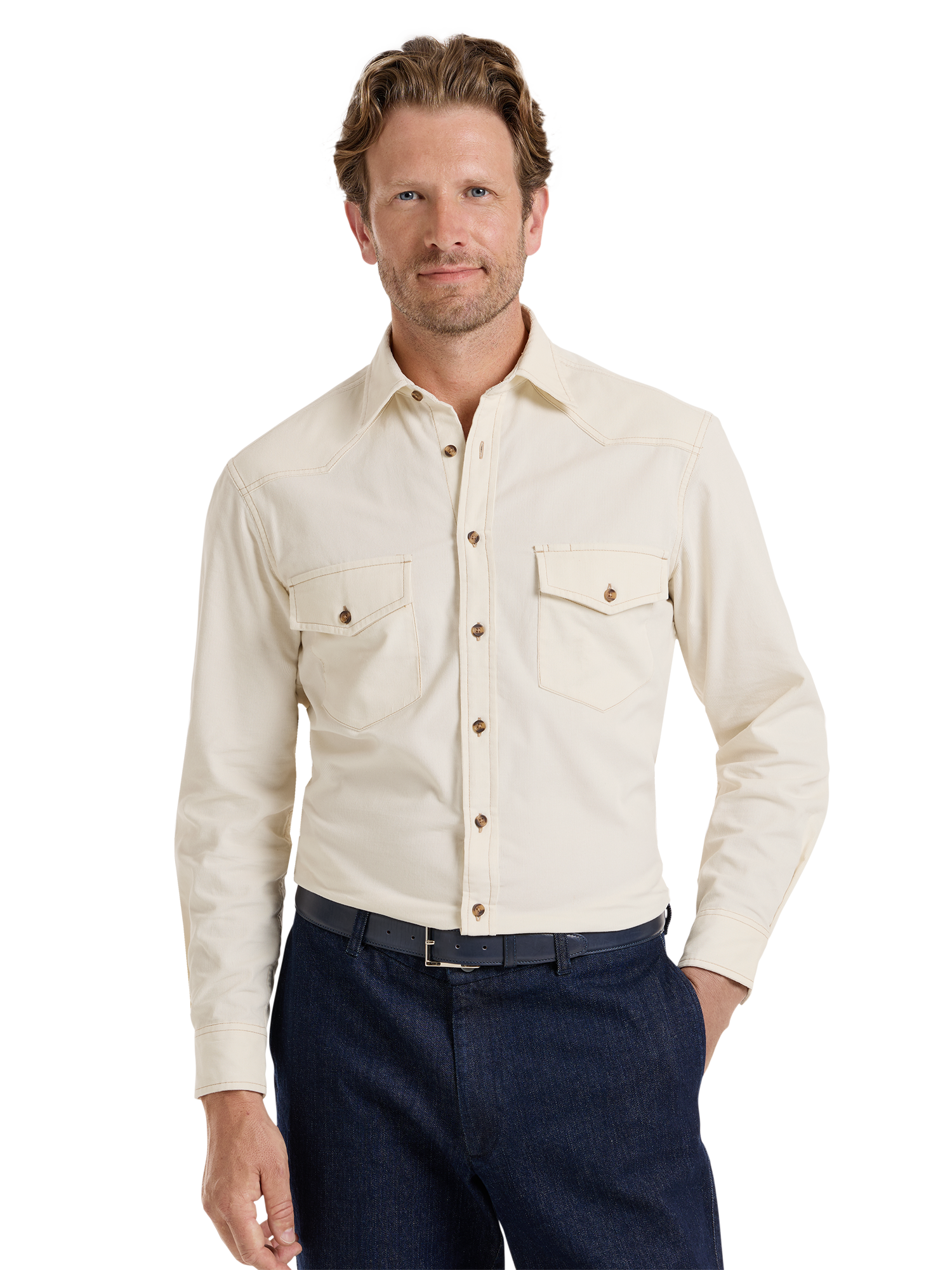 Fleetwood Corduroy Solid Western Shirt - Winter White