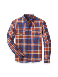 Cotton Plaid Spread Collar Casual Shirt - Rust/blue