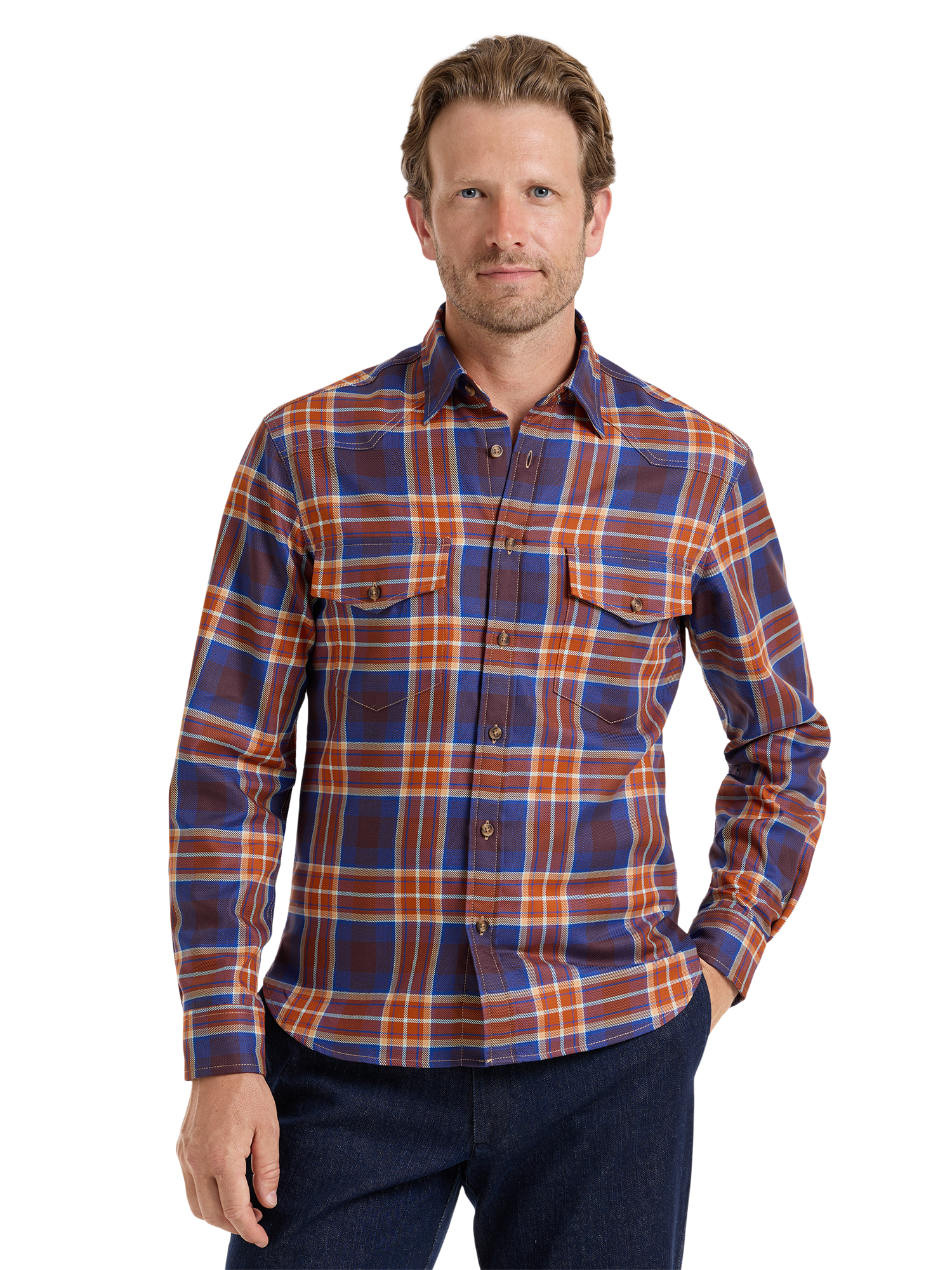 Fleetwood Plaid Western Shirt - Rust/blue