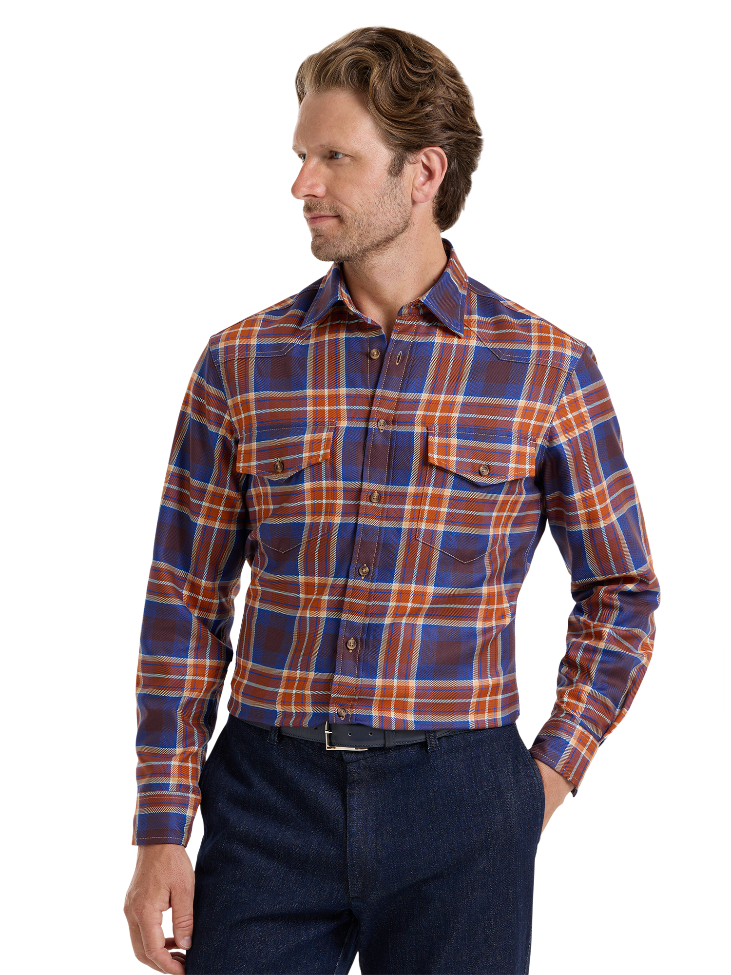 Fleetwood Plaid Western Shirt - Rust/blue