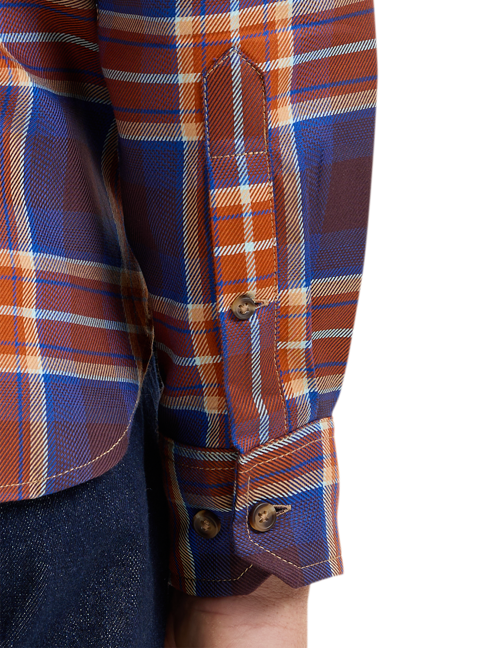 Alternate Shot of Men's Rust/blue Plaid Shirts  - 4