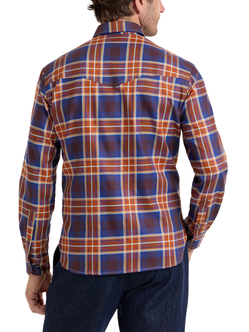 Alternate Shot of Men's Rust/blue Plaid Shirts  - 5