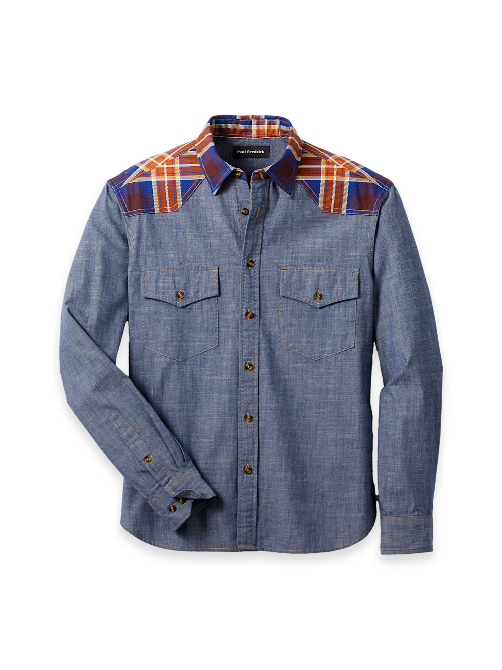 Men's Denim Blue Plaid Patchwork Shirts 