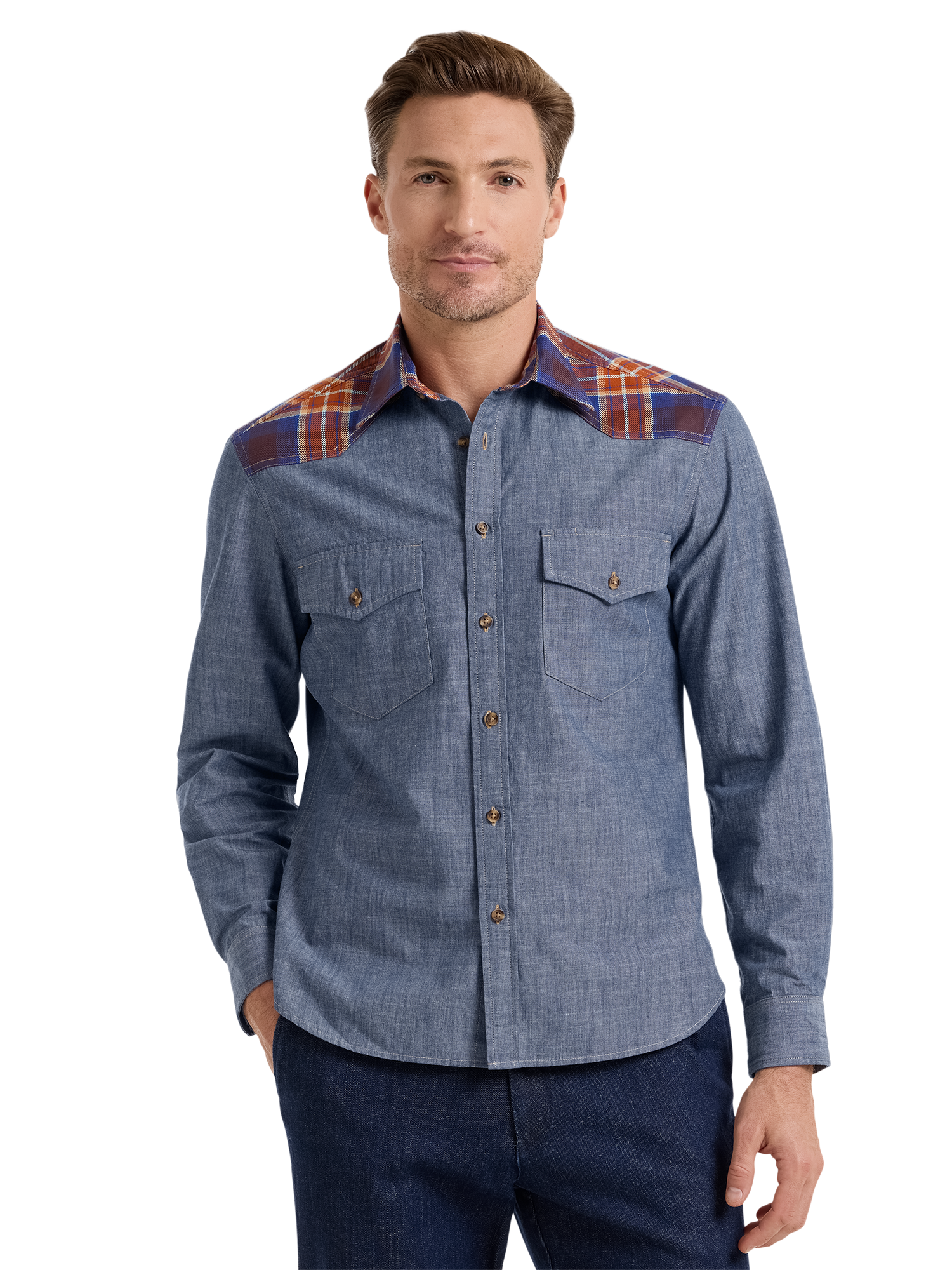 Fleetwood Mixed Media Western Shirt - Denim Blue