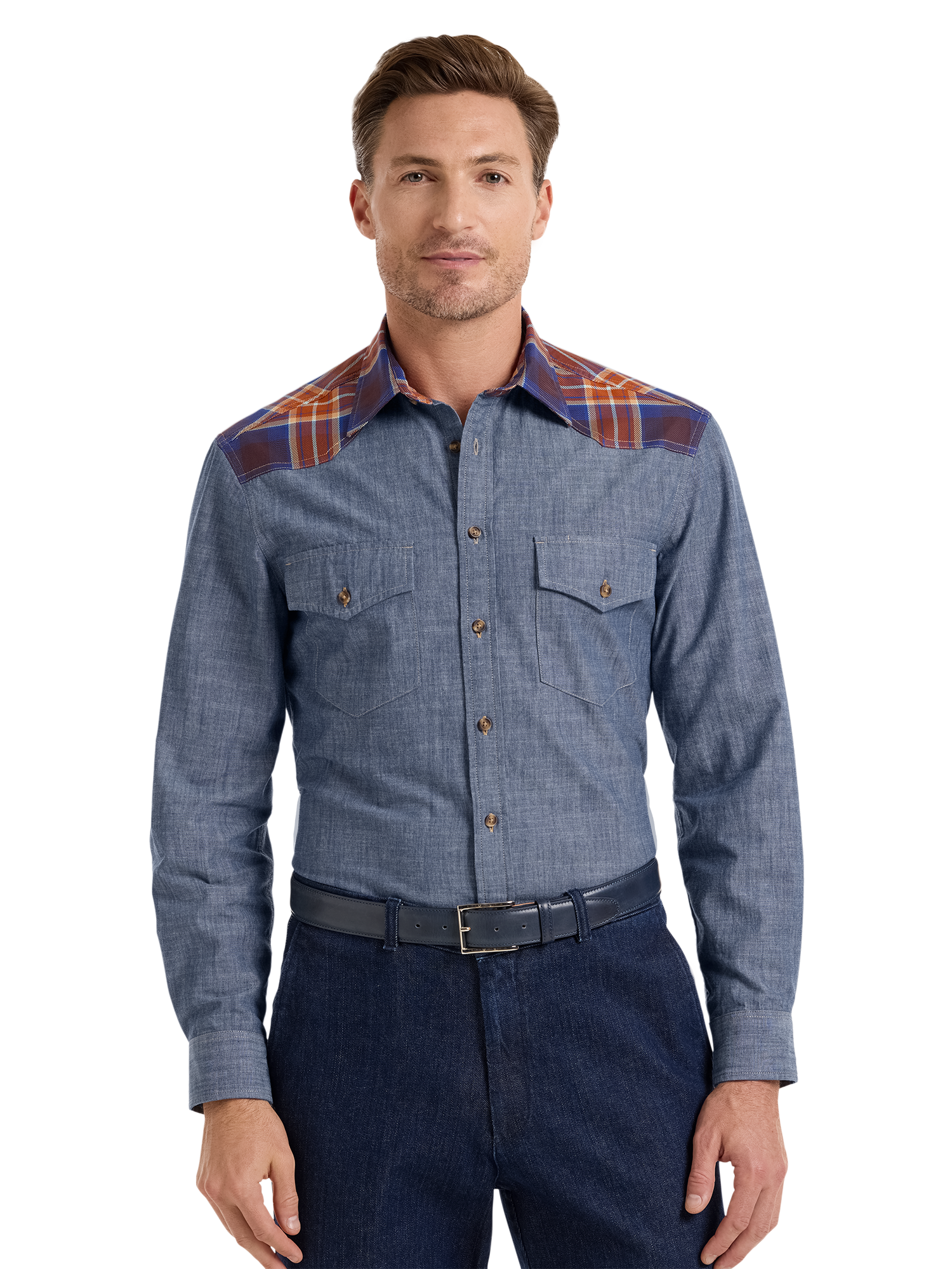 Fleetwood Mixed Media Western Shirt - Denim Blue