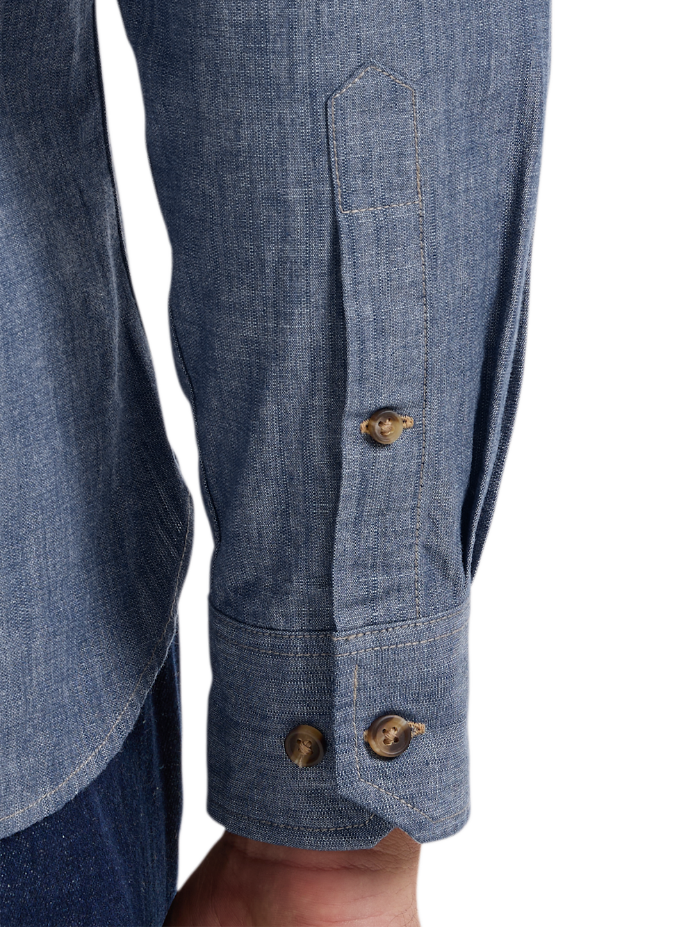 Alternate Shot of Men's Denim Blue Plaid Patchwork Shirts  - 4