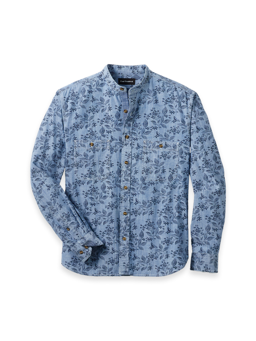 Men's Denim Blue Plaid Botanical Shirts 