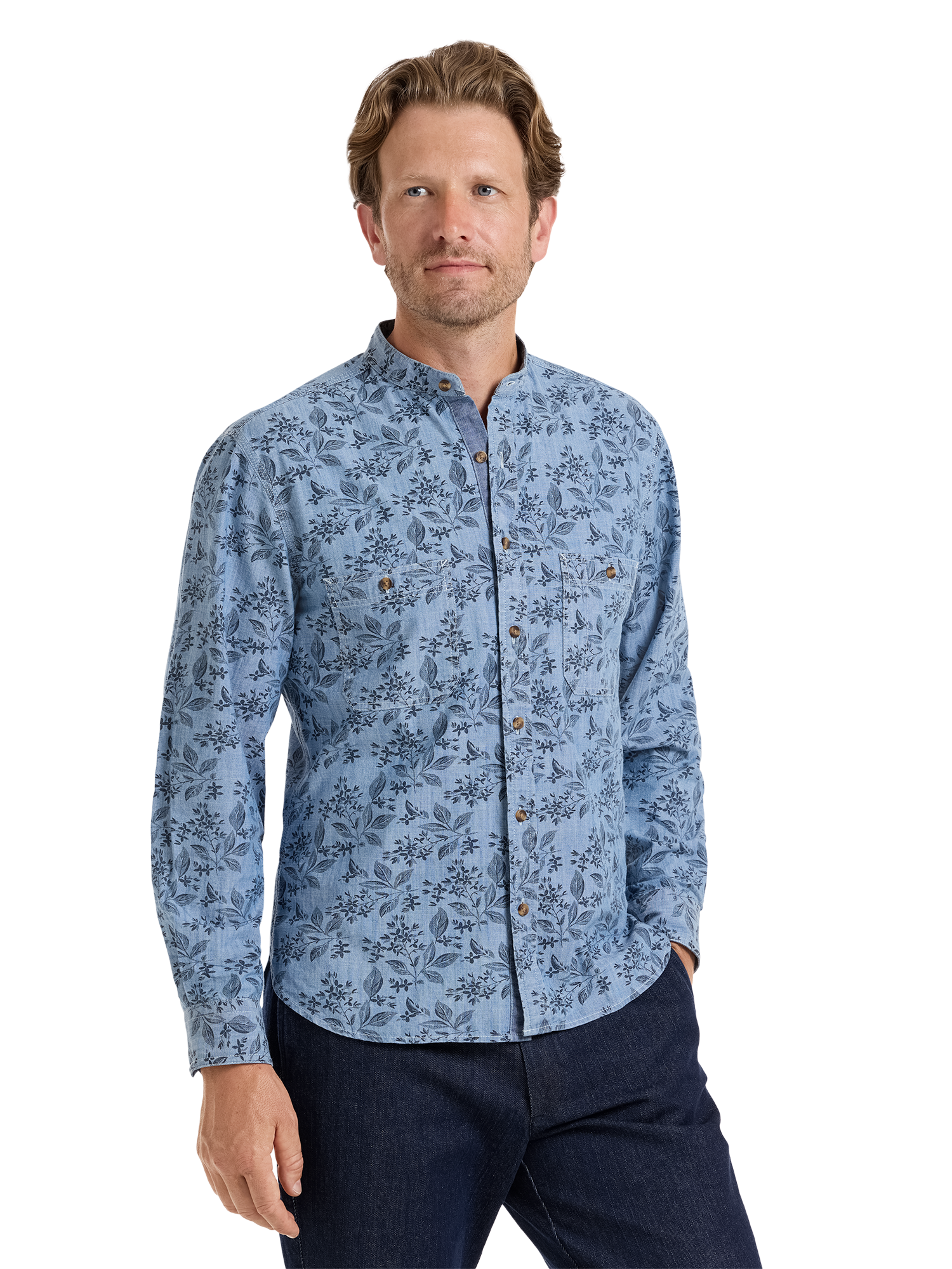 Denim Botanical Utility Shirt - Denim Blue