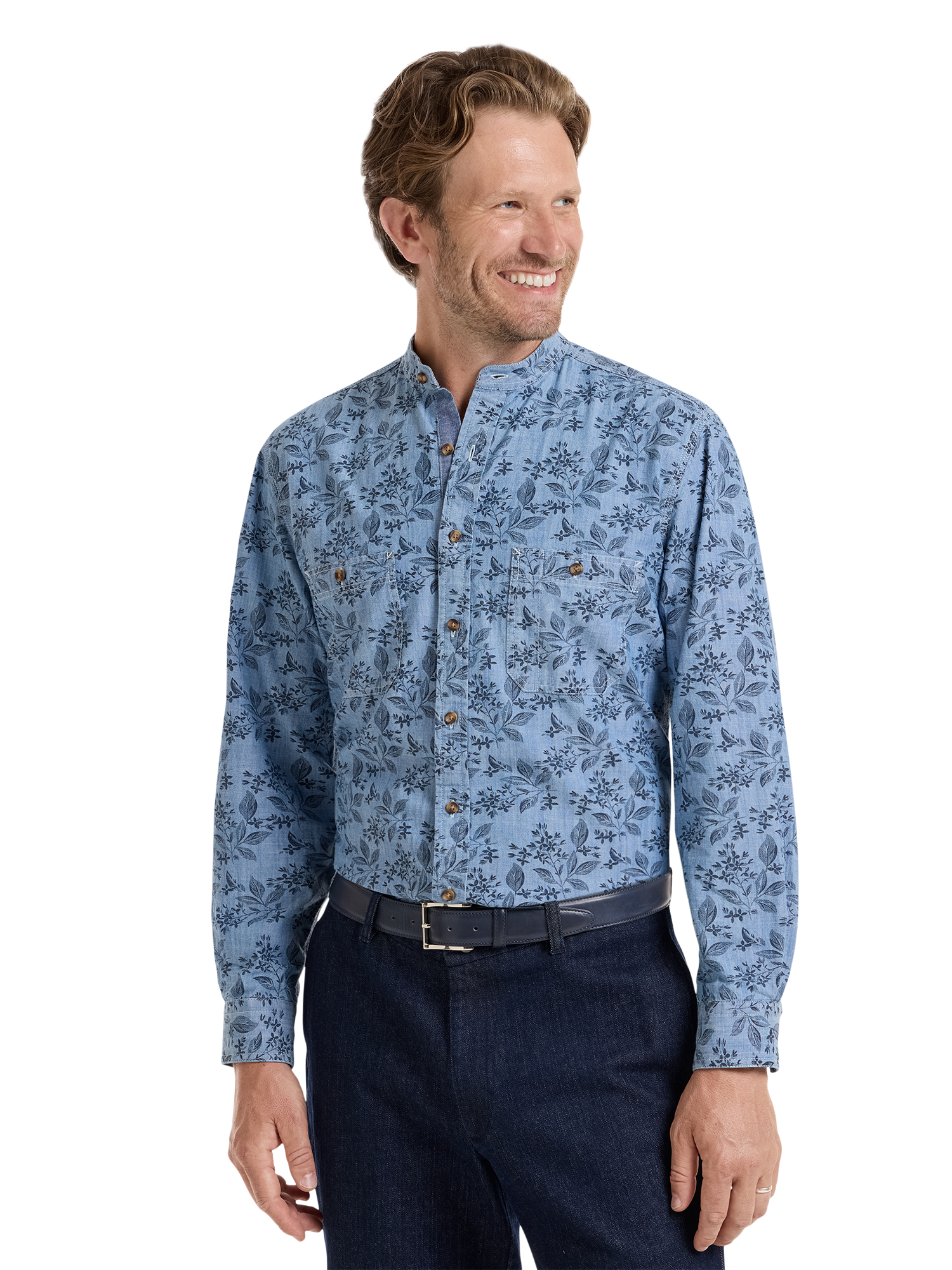 Denim Botanical Utility Shirt - Denim Blue