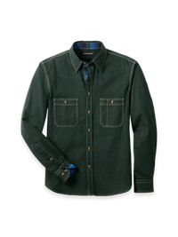 Cotton Solid Herringbone Point Collar Casual Shirt - Green