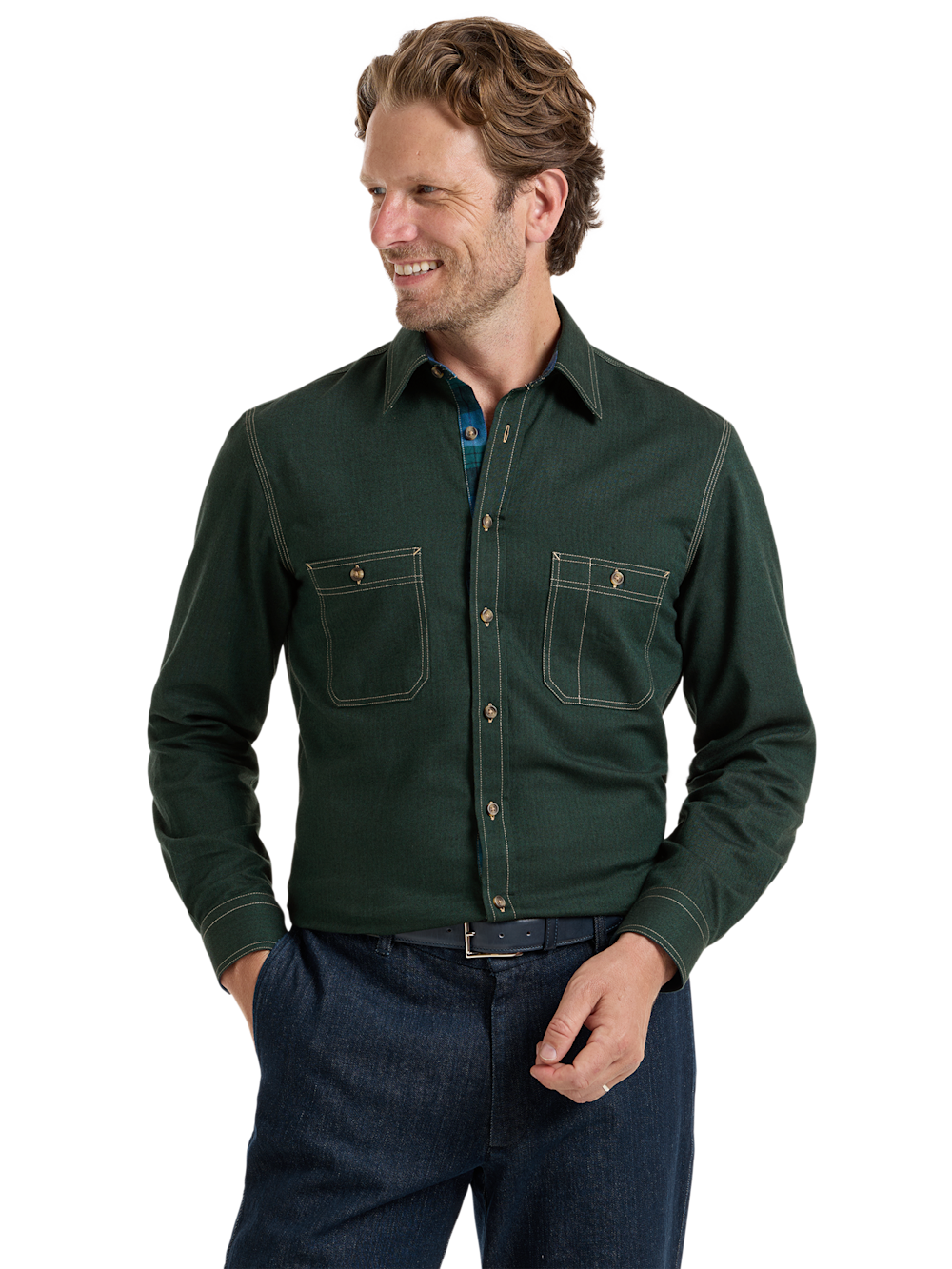 Alternate Shot of Men's Green Solid Shirts  - 2