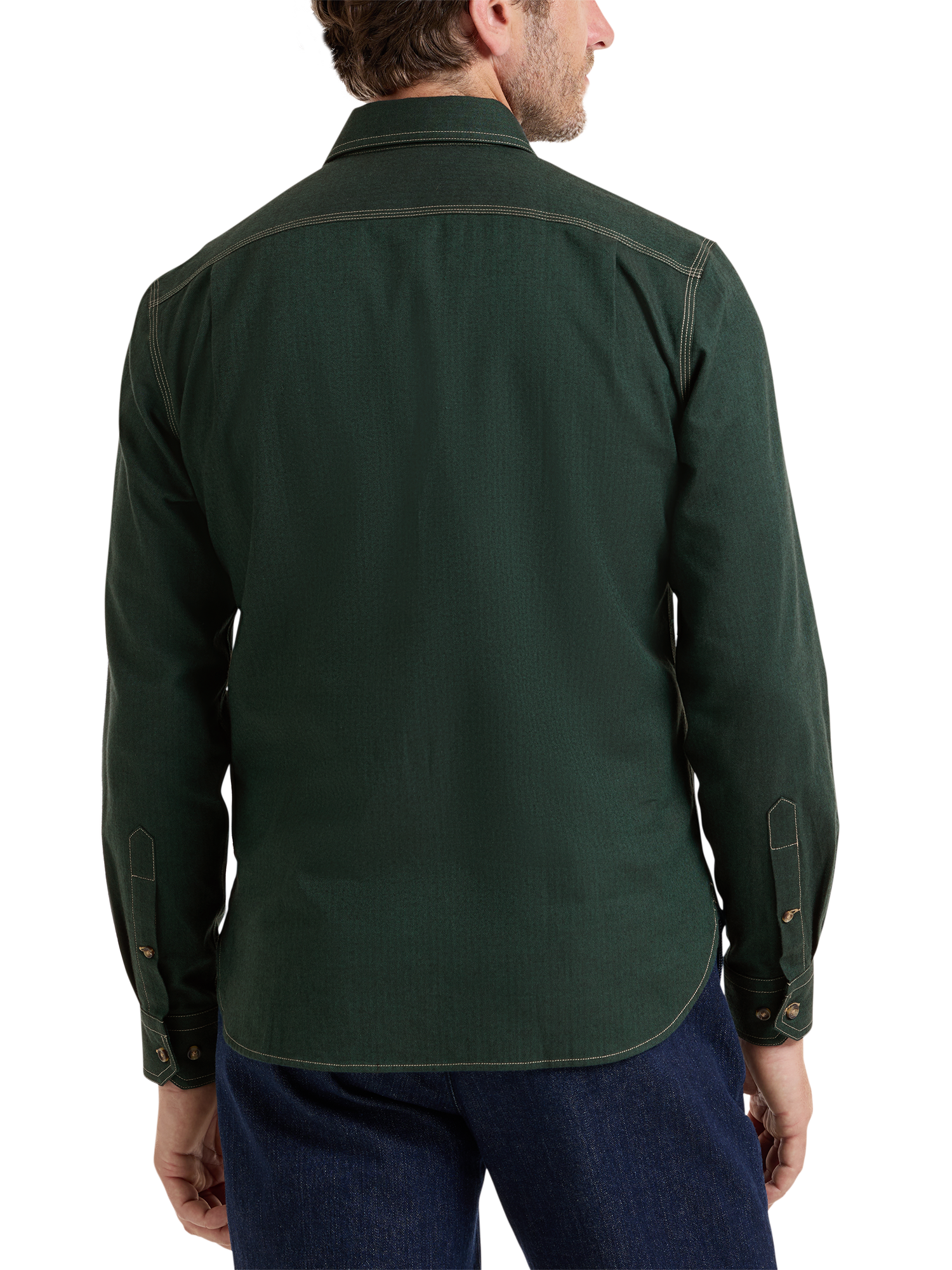 Cotton Solid Herringbone Utility Shirt - Green