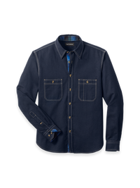Cotton Solid Herringbone Point Collar Casual Shirt - Navy