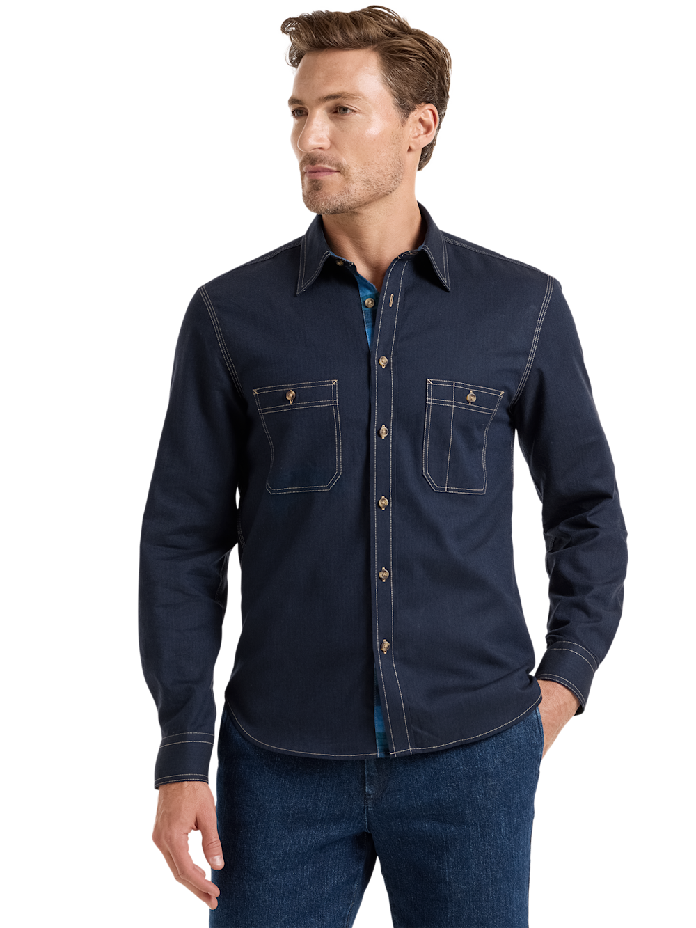Alternate Shot of Men's Navy Solid Shirts  - 1