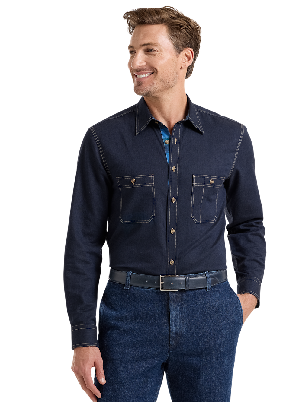 Alternate Shot of Men's Navy Solid Shirts  - 2