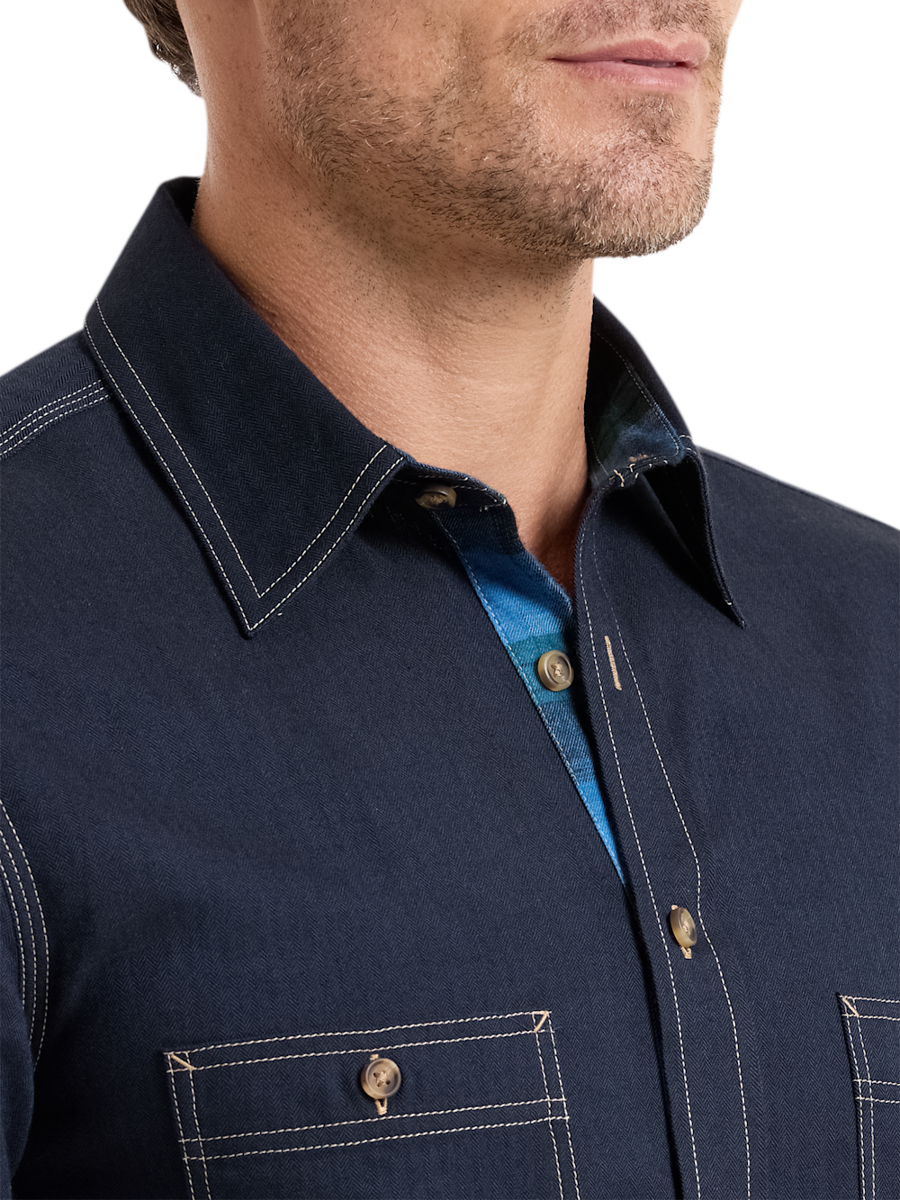 Alternate Shot of Men's Navy Solid Shirts  - 3