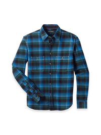 Cotton Flannel Plaid Point Collar Casual Shirt - Green/blue