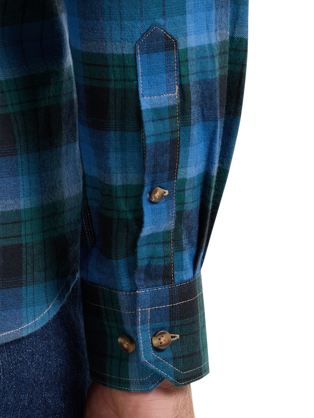 Alternate Shot of Men's Green/Blue Plaid Shirts  - 4