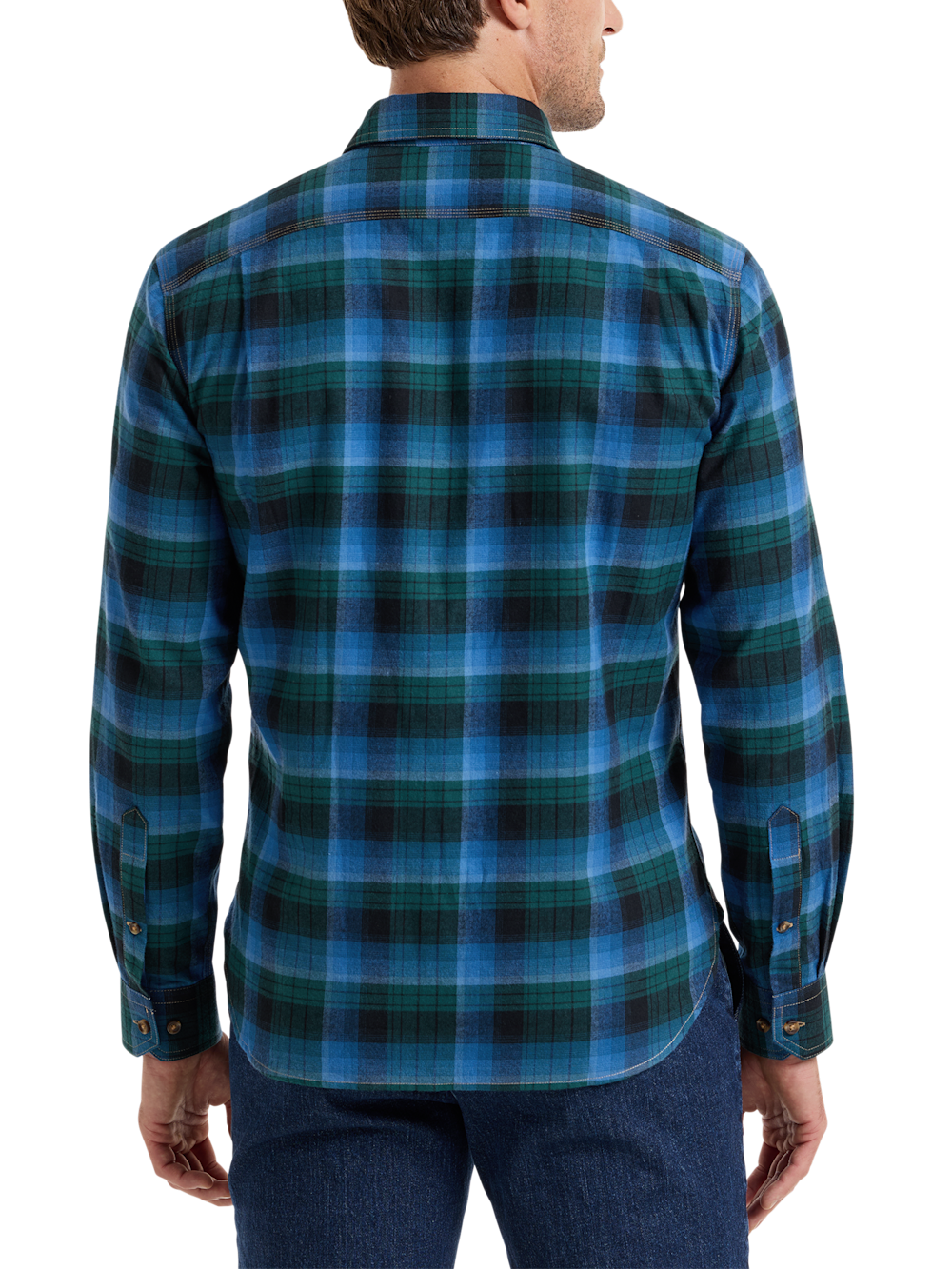 Alternate Shot of Men's Green/Blue Plaid Shirts  - 5