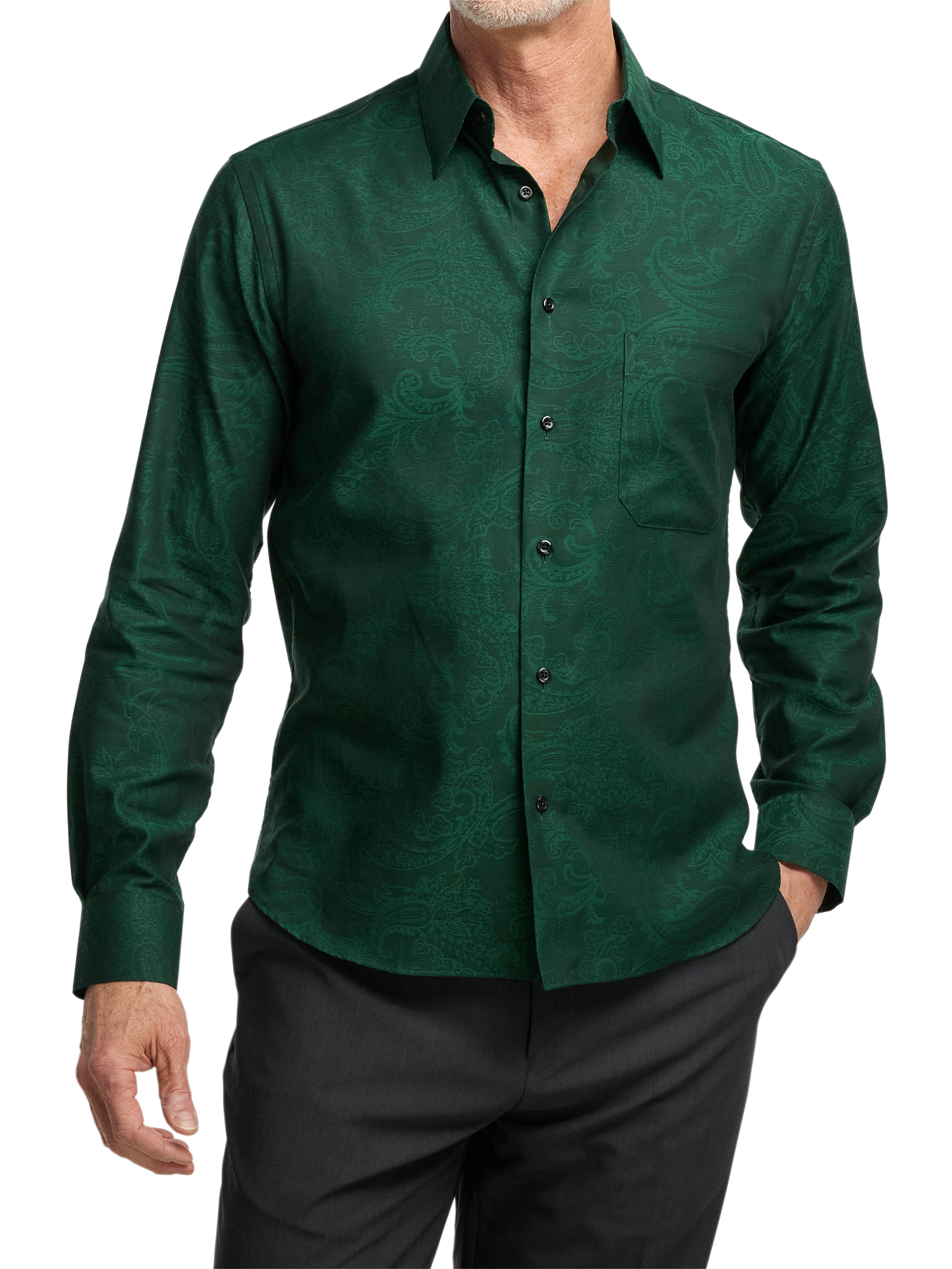 Cotton Paisley Jacquard Casual Shirt - Green