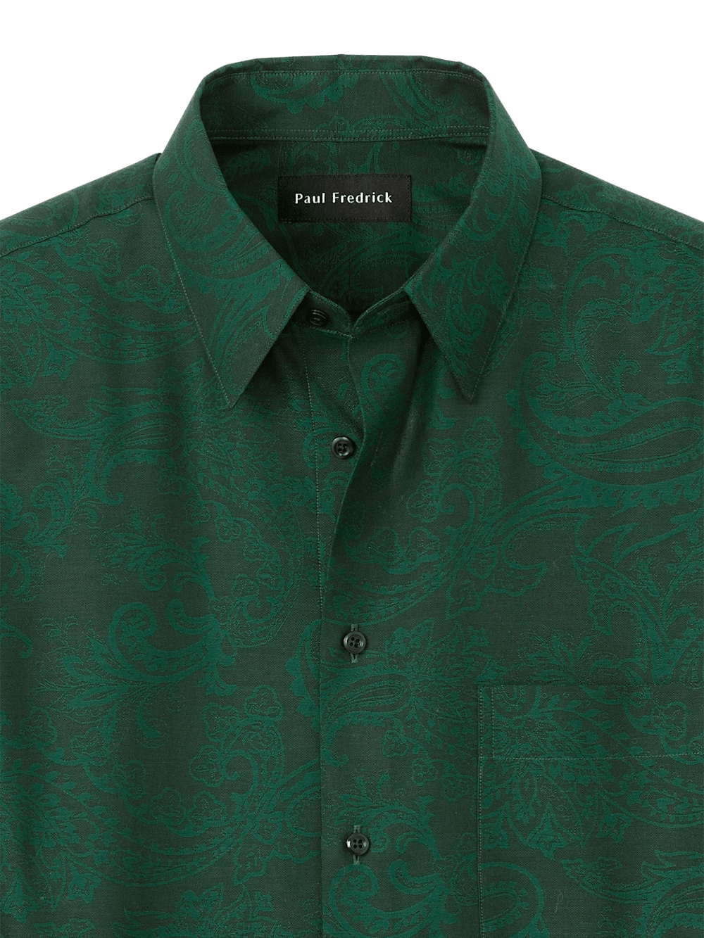 Cotton Paisley Jacquard Casual Shirt - Green Paul Fredrick Cotton Paisley Jacquard Casual Shirt - Green Paul Fredrick